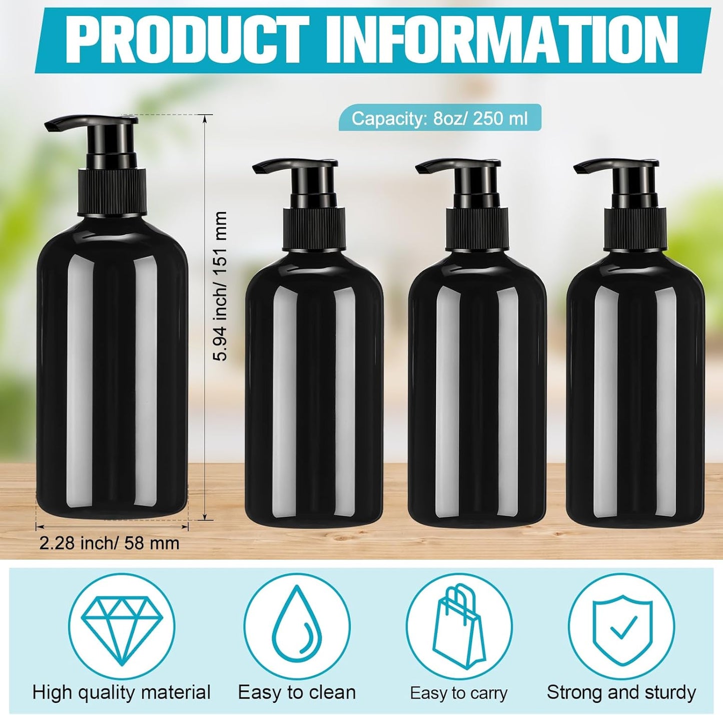 32 Pcs Empty 8oz Plastic Pump Bottles - Refillable Lotion Dispenser for Shampoo, Face Cream & Liquid Soap | Black