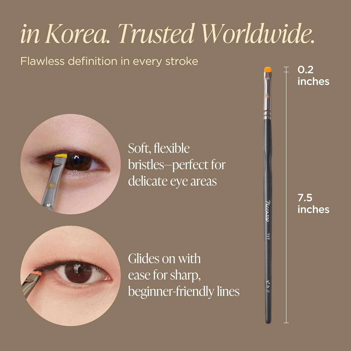 Piccasso Eyeliner Brush - Ultra-Fine Angled Tool for Gel & Liquid Eyeliner | Precision Makeup for Tightlining & Winged Liner