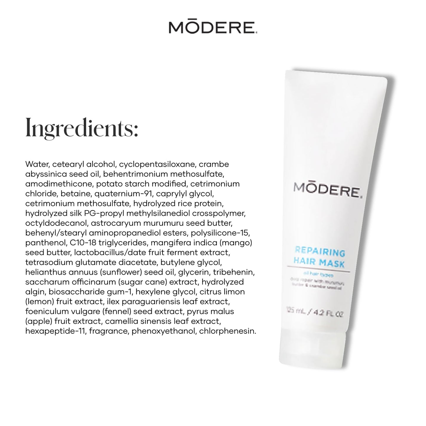 Modere - Repairing Hair Mask - Deep Conditioning Formula with Oils, Butters & Extracts for Shine, Hydration, Damage Protection - 125 mL