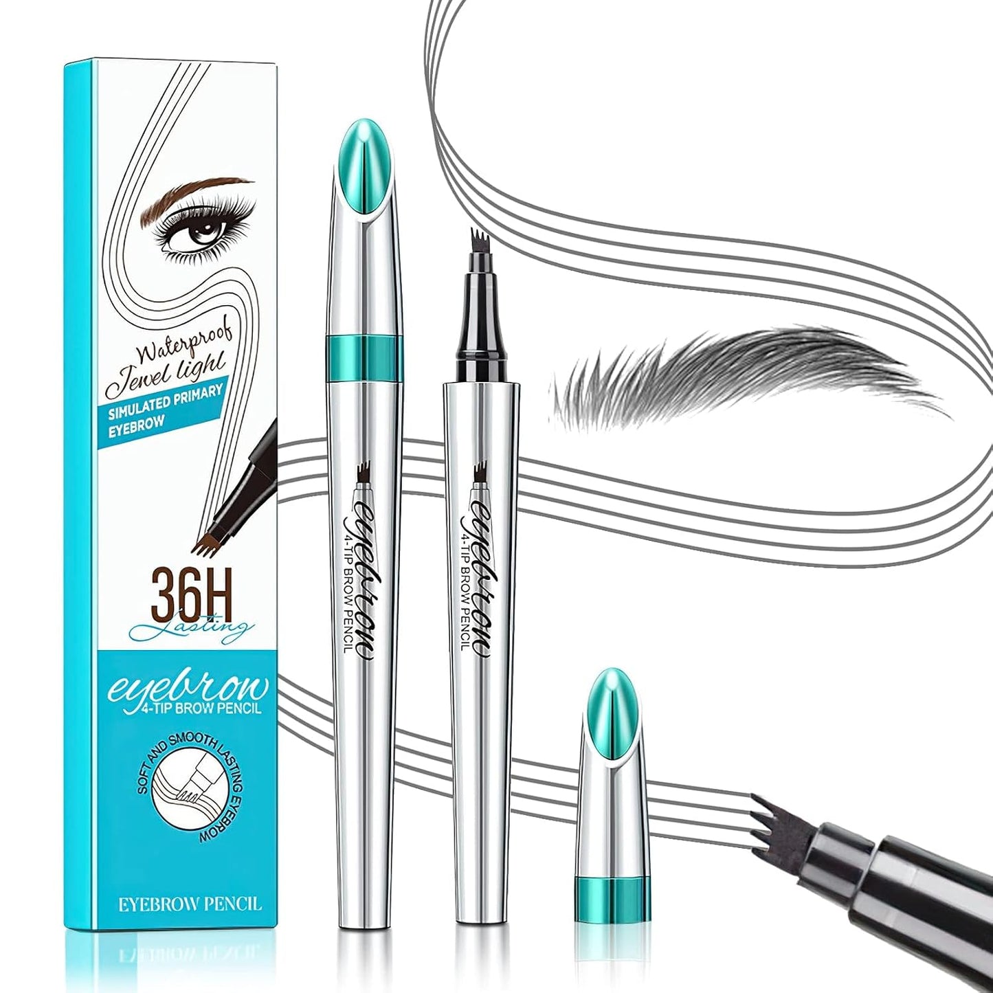 Microblading Eyebrow Pen - Long-Lasting 4 Fork Tip Tattoo Pencil | Dark Brown, Easy to Use Eyebrow Brush