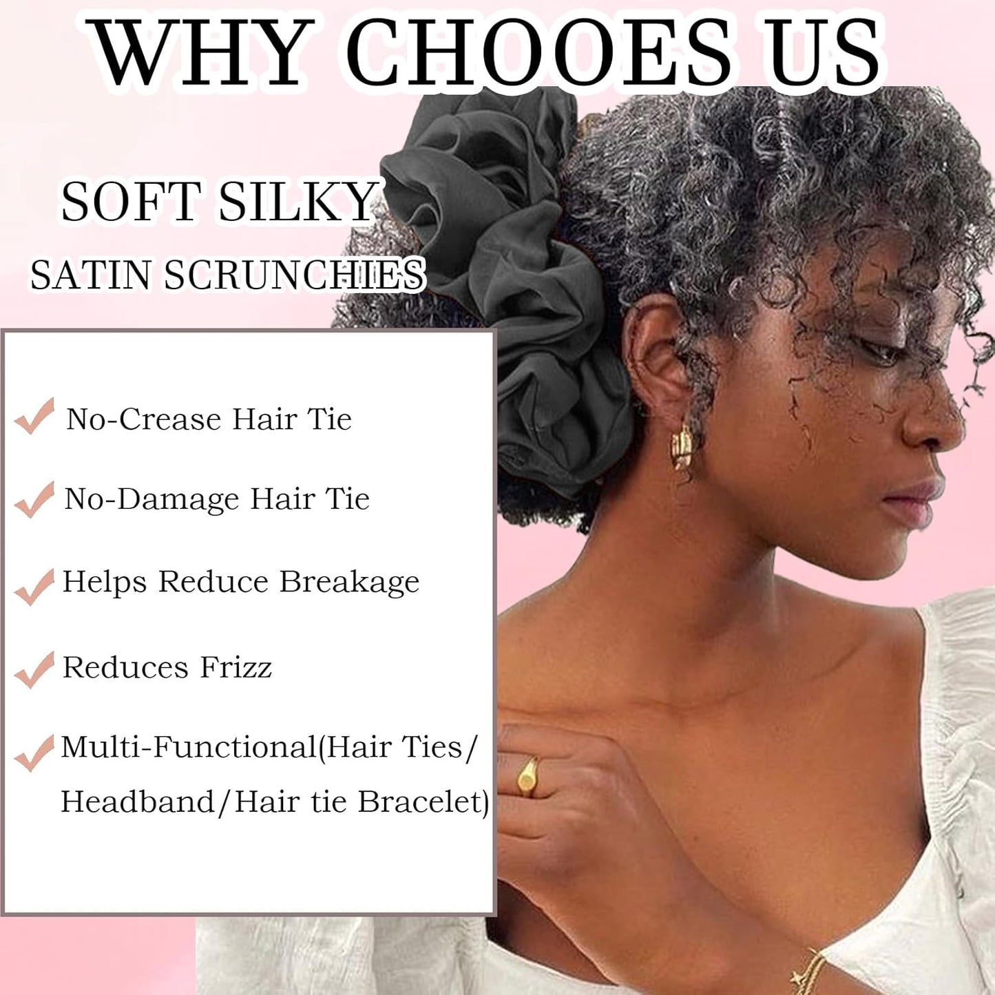 Adjustable Afro Puff Hair Ties - Extra Large Satin Scrunchies for Thick Curly Hair | No Damage, Oversized Design