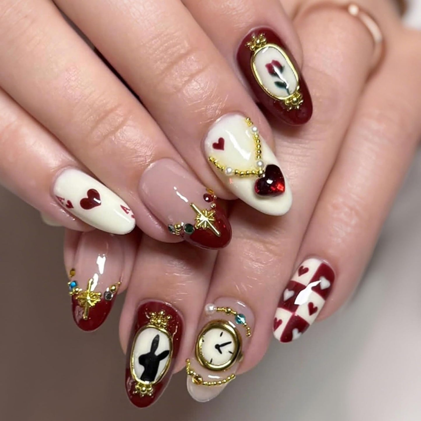 Almond Press-On Nails - Ombre French Tip with Butterfly Designs | 24 Pcs Set for Women