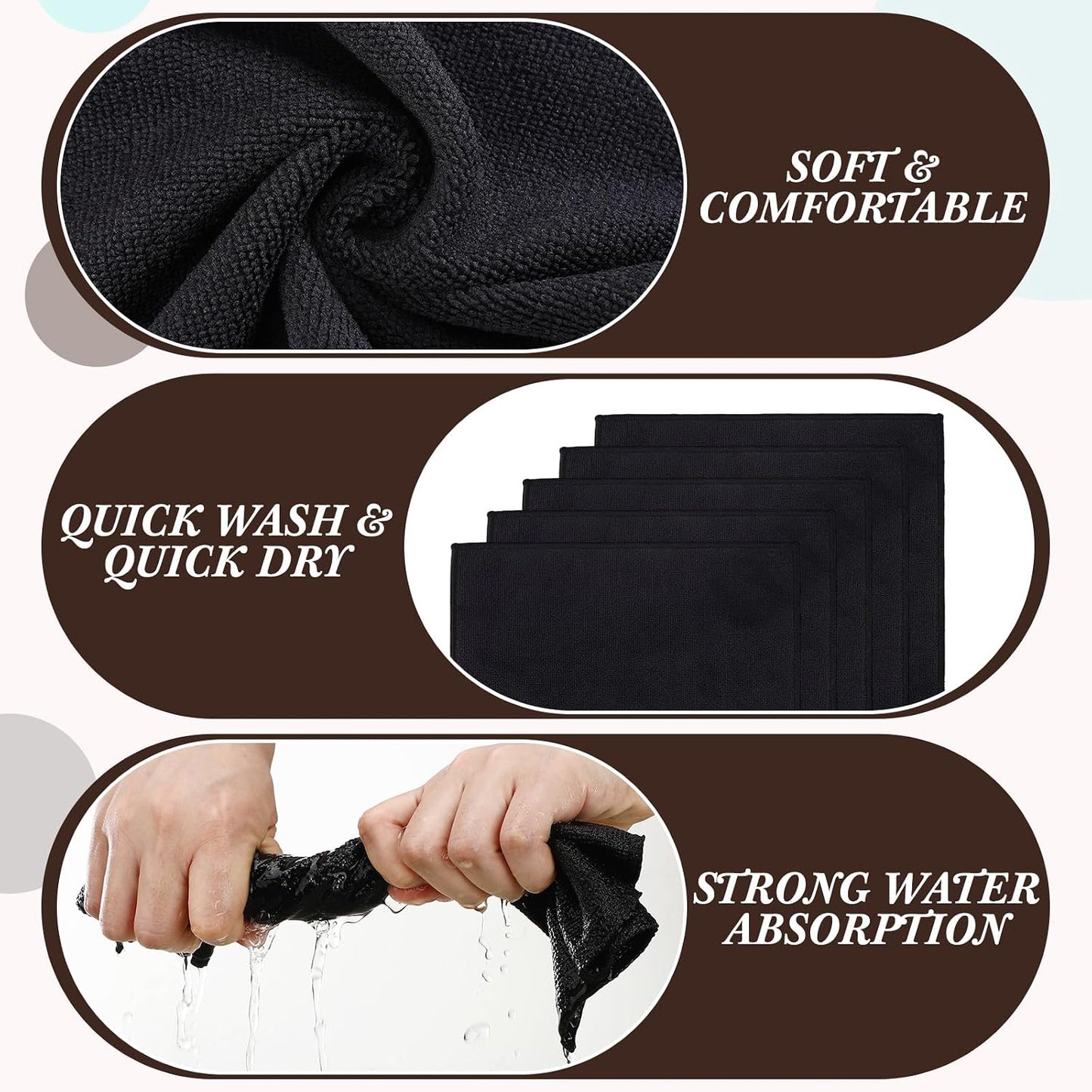 40 Pcs Cotton Wash Cloths - Soft Quick-Drying Bath Towels for Women | 12 x 12 Inch, Black