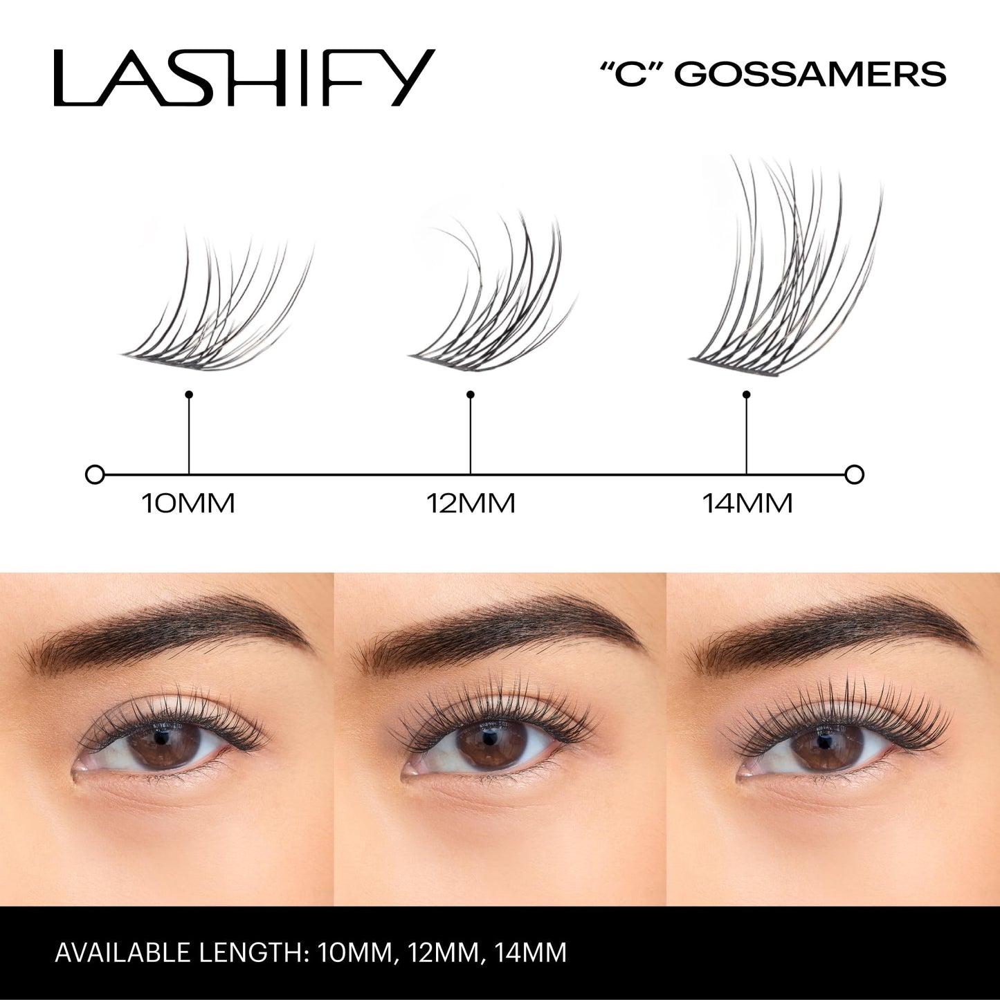 Lashify Curl 10mm Gossamer DIY Eyelash Extensions Refill, Black, Easy False Eyelashes for a Natural Look