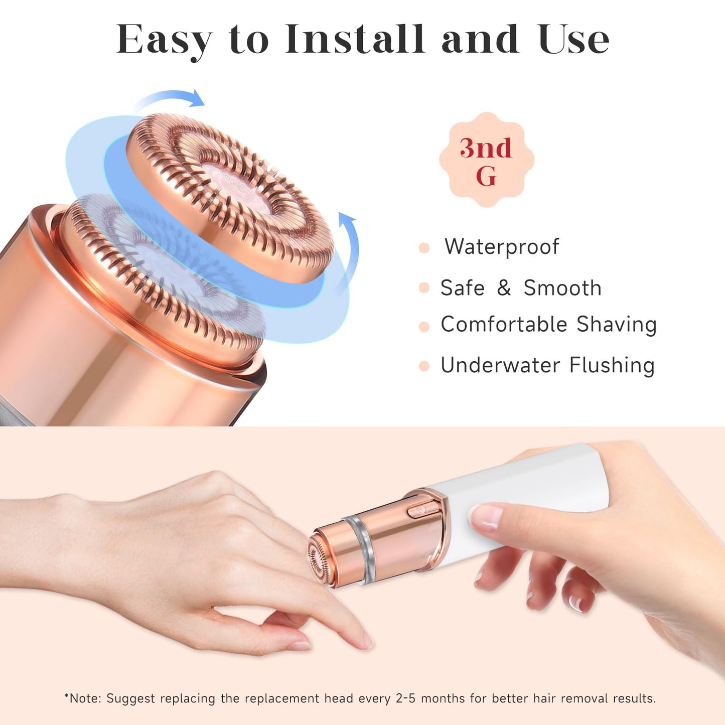 Replacement Heads Generation 3 for New Finishing Touch Flawless Facial Hair Remover,Upgraded Replacement Blades for Women,Ring Light Rose Gold for Flawless