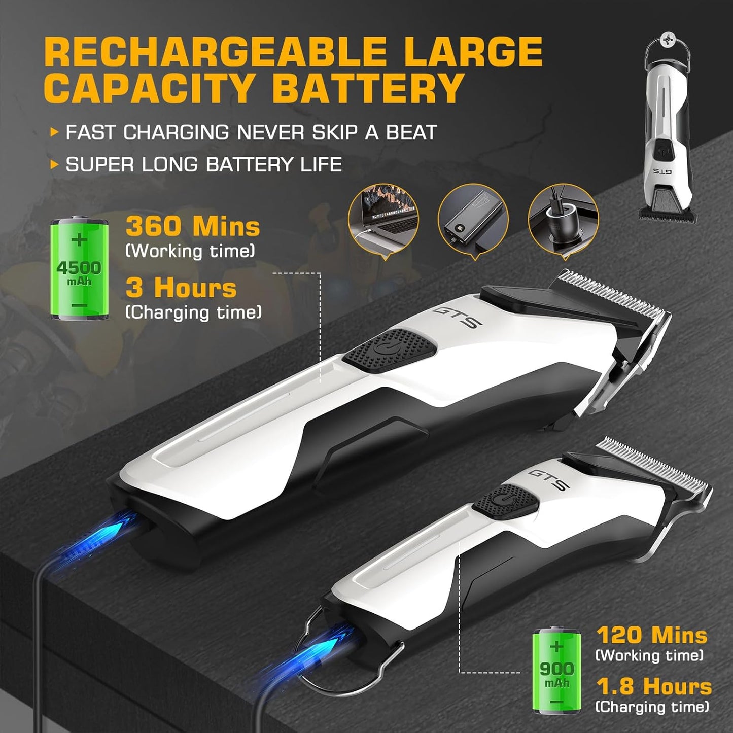 Professional Hair Clippers for Men - Cordless Barber Clipper Set with Trimmer | Fade Haircut Kit in White