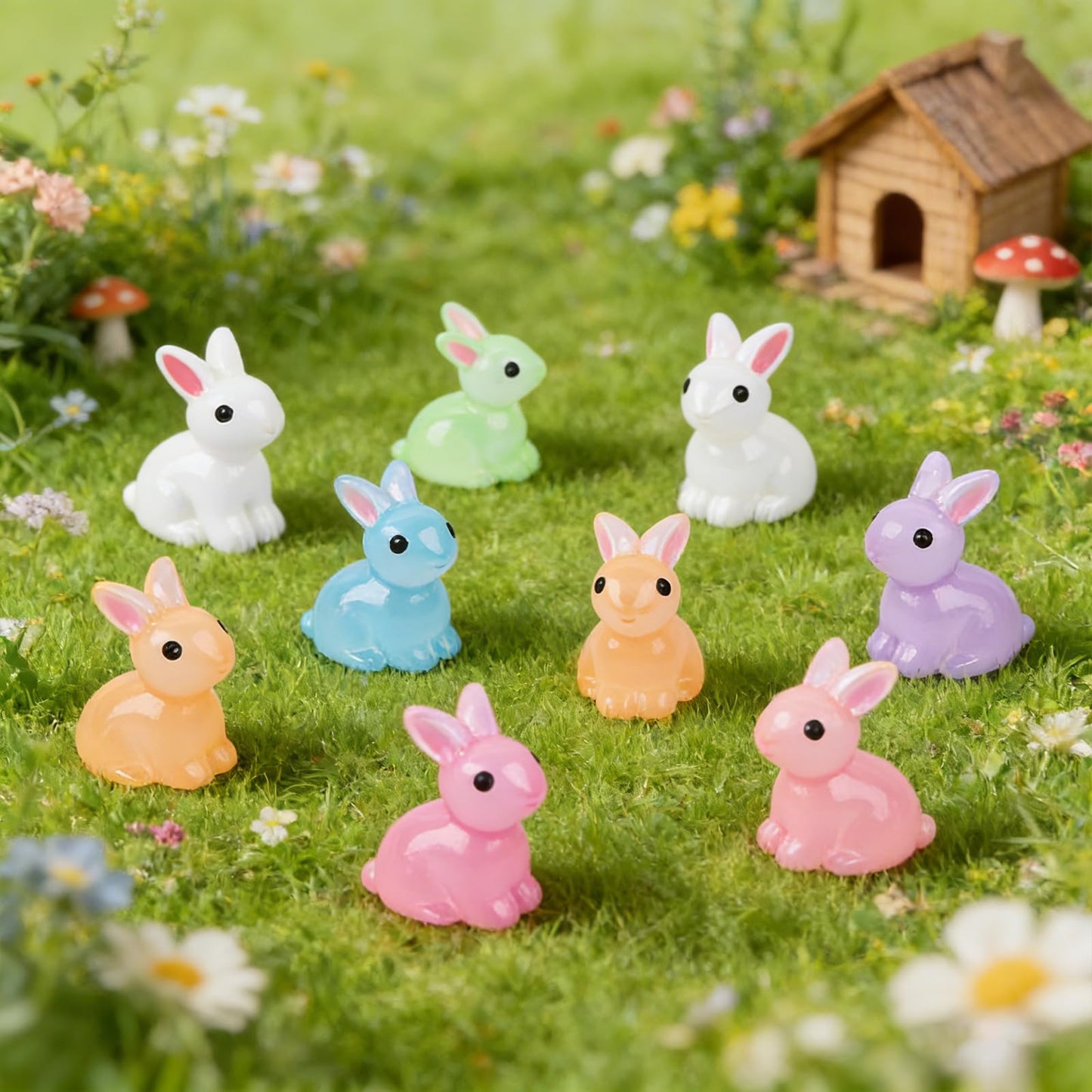 BRIOYHA 38 Pcs Mini Resin Animals – Spring Bunnies Chicks Eggs Decor Variety Pack for Home Garden Table Centerpieces Seasonal Display