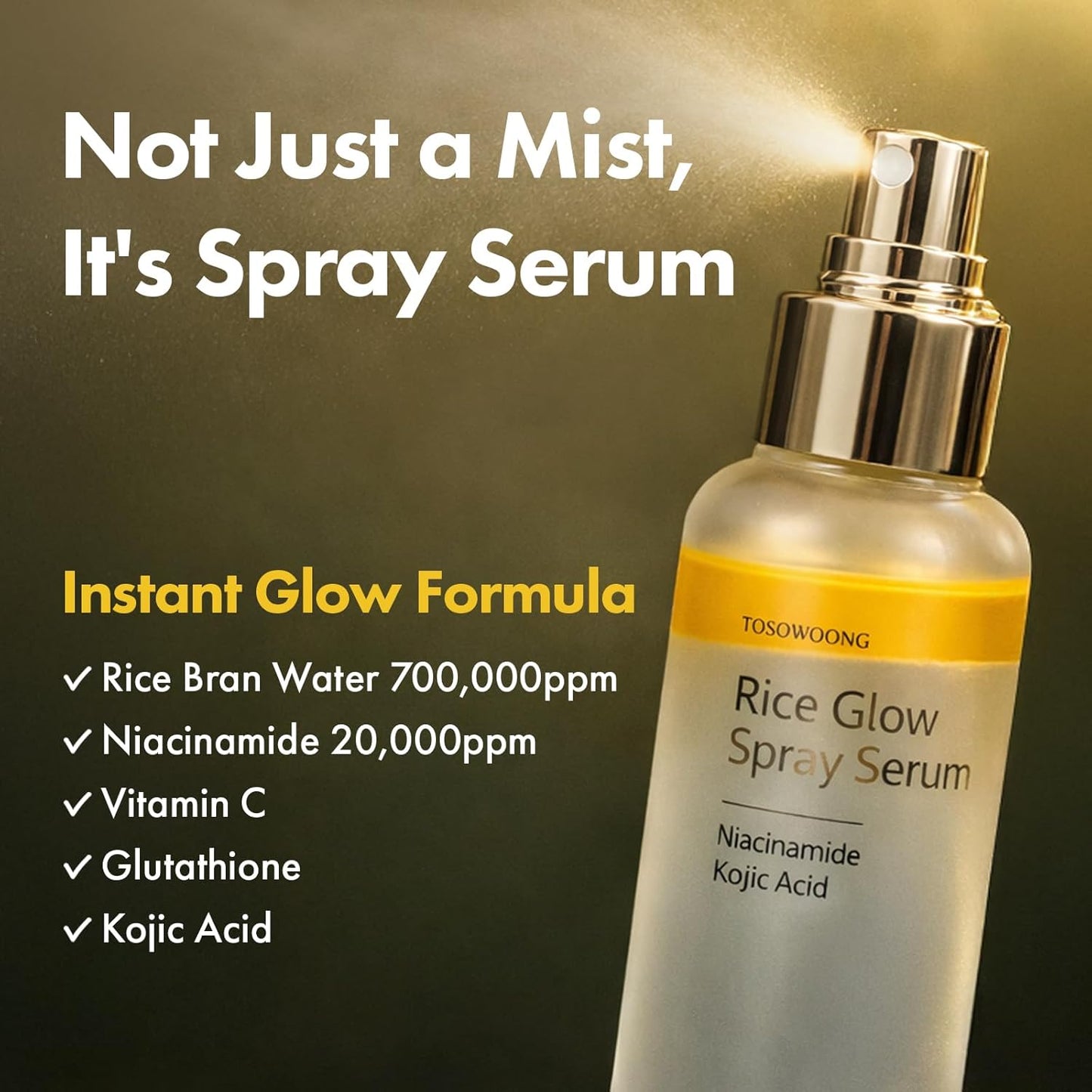 Rice Glow Spray Serum - Hydrating Face Mist with 70% Rice Bran Water, Vitamin C & Kojic Acid | 100ml