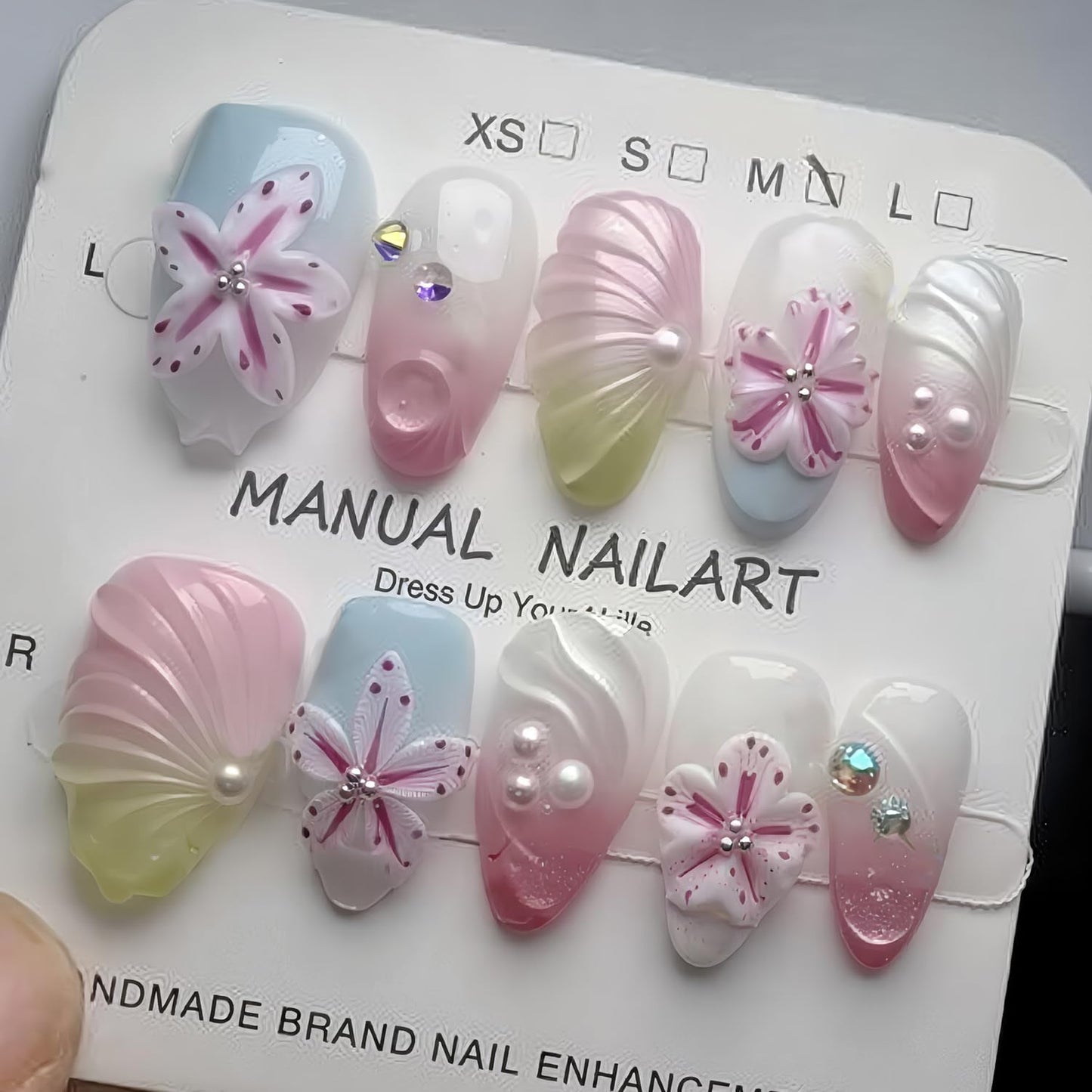 Almond Press On Nails - 30Pcs Medium Fake Nails with 3D Floral Art | Red French Gradient Acrylic for Women