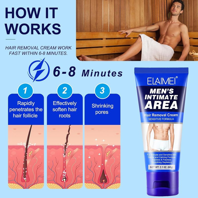 Maani Men's Painless Body Hair Removal Cream for Sensitive Areas, Effectively Removes Coarse Hair from Underarms, Legs, Chests, Private Parts (HIM)