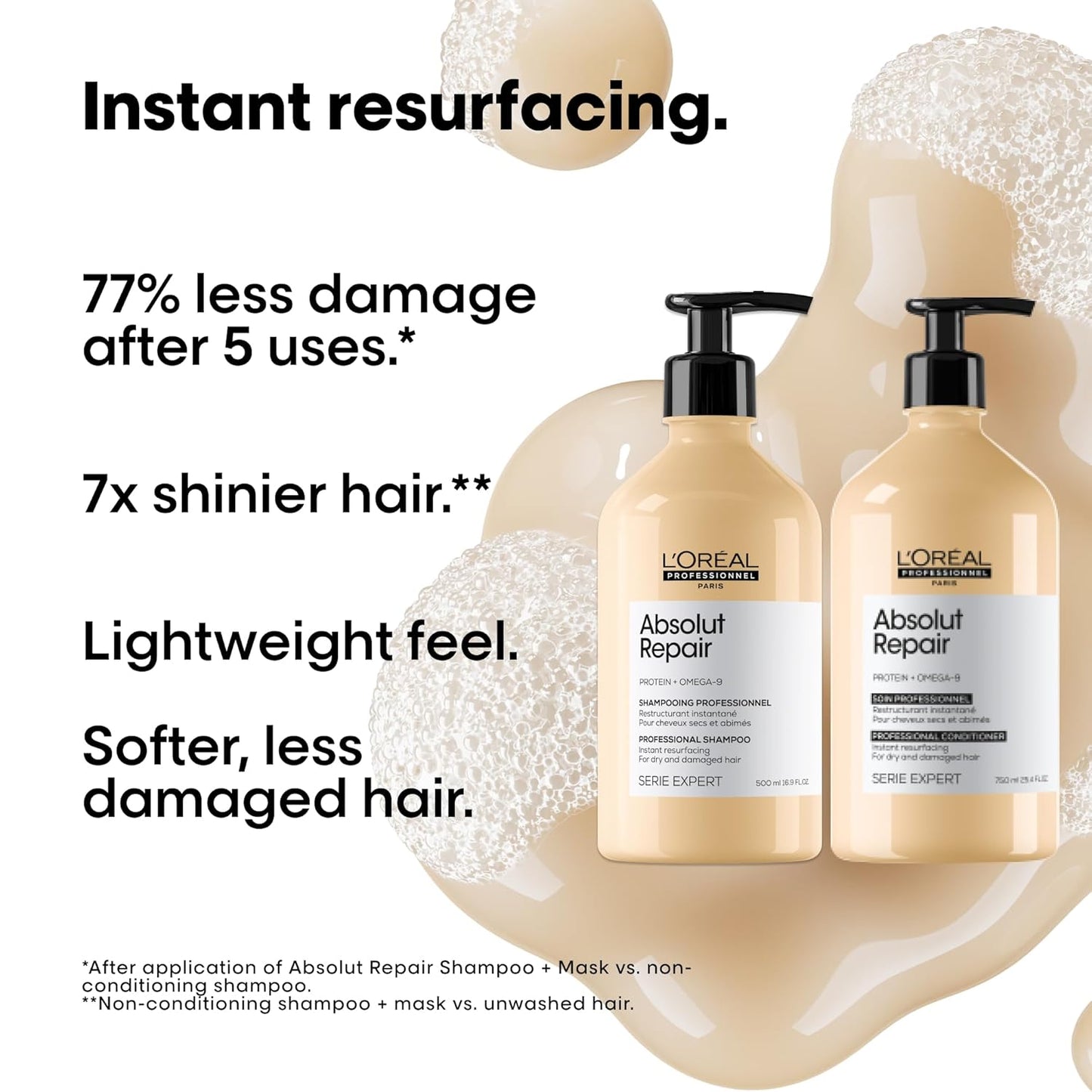 L'Oréal Professionnel Paris Absolut Repair Shampoo & Conditioner Set - Damage Repair & Shine for Dry Hair | 2-Pack