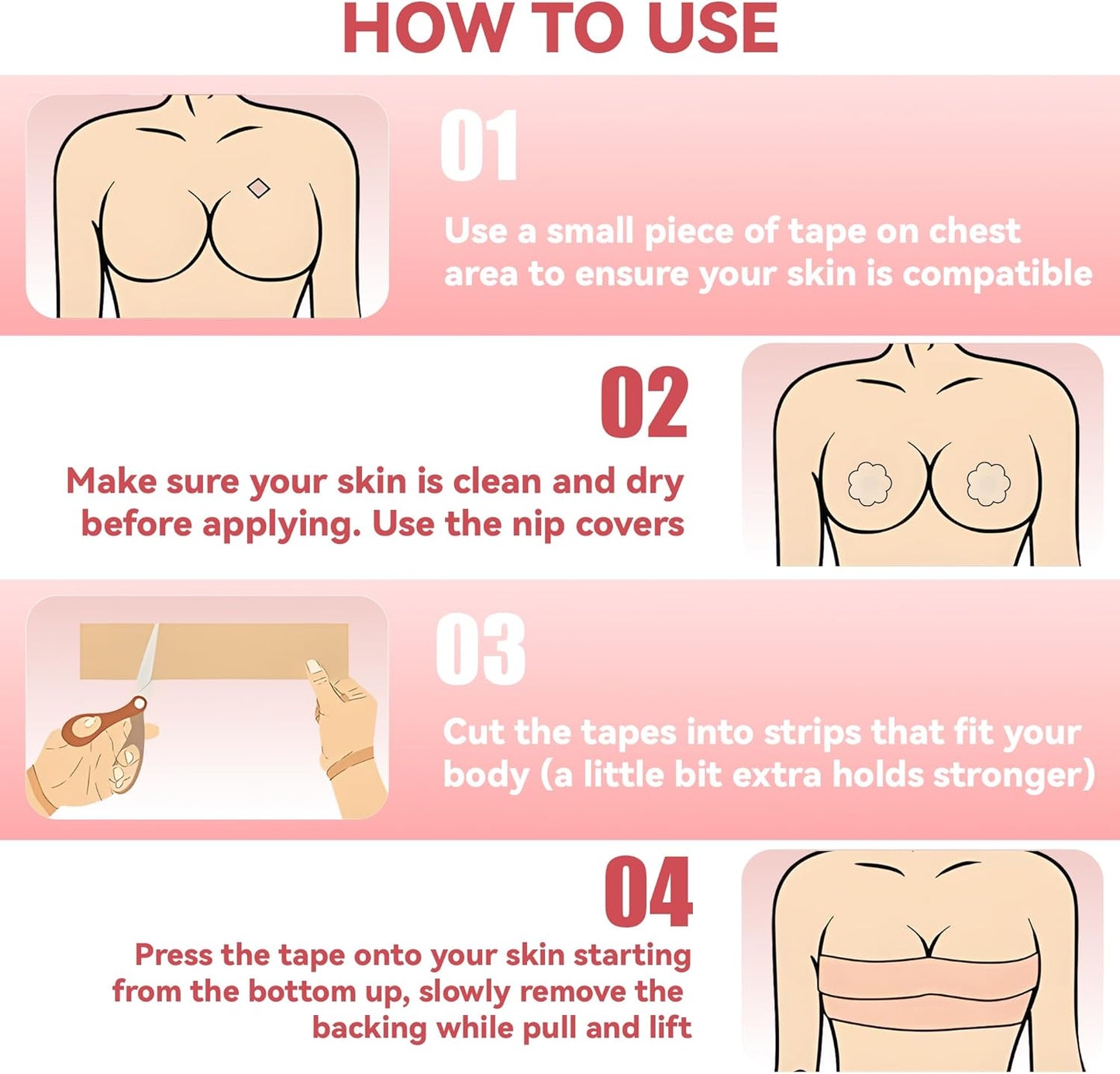 Boob Tape for Breast Lift - 2 Pcs Invisible Body Tape with 10 Pasties | Beige Color