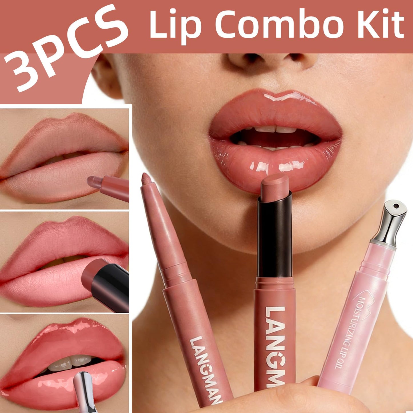 U-Shinein Lip Kit With Matte Lip Liner, Lipstick and Metal Tip Lip Gloss Combo, Peptide Lip Treatment Long Lasting, Highly Pigmented & Smudge Proof Makeup Hydrating Formula with Natural 3 Count Purple