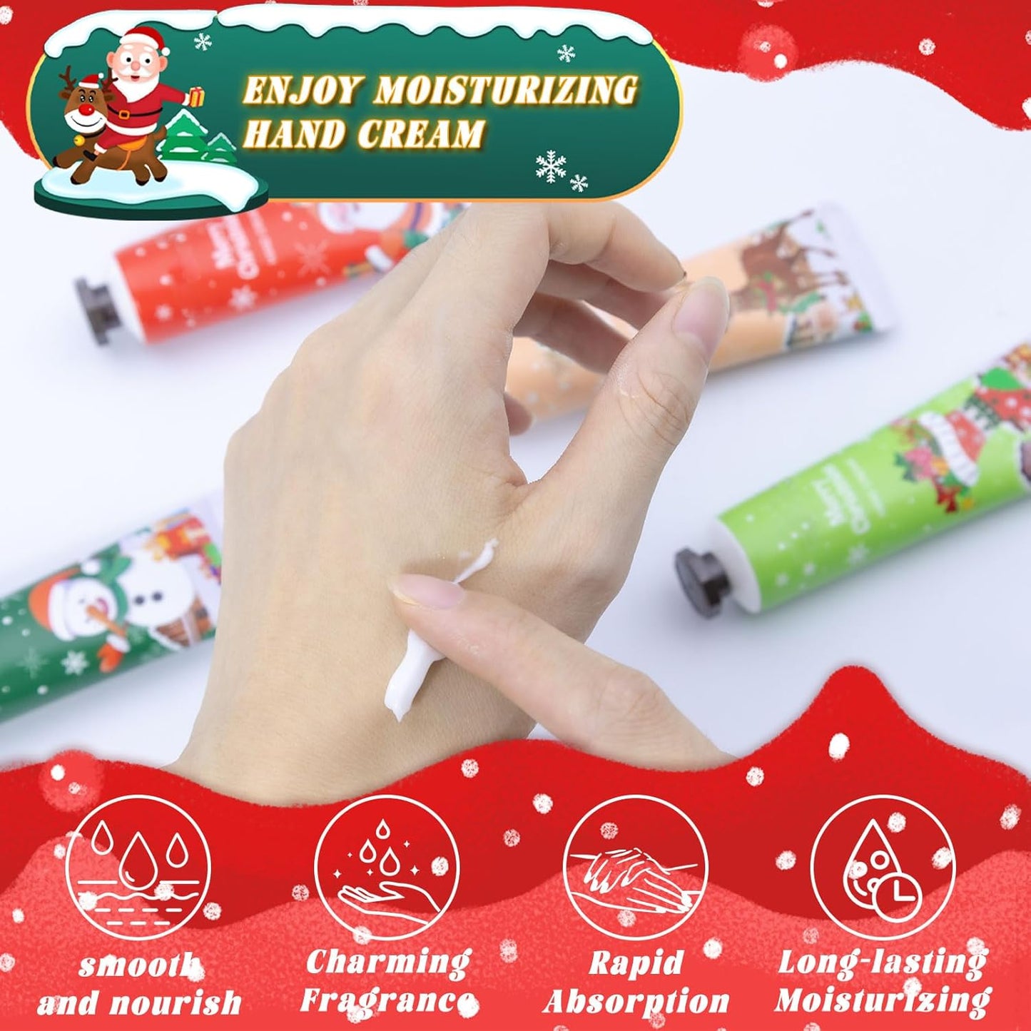 Christmas Hand Cream Set - 10 Pack Mini Lotion for Dry Cracked Skin | Travel Size Moisturizer