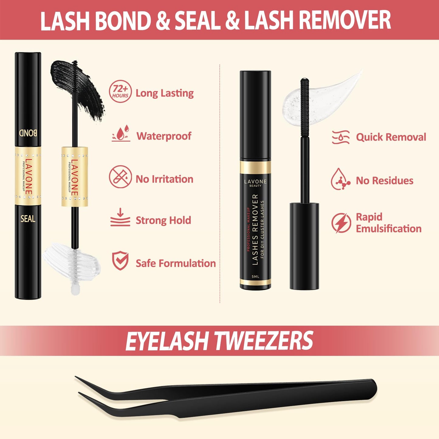 LAVONE Lash Clusters Kit, 140pcs D Curl DIY Individua Lashes, Waterproof Cluster Eyelash Extensions with Bond & Seal, Eyelashes Remover, Tweezers, Eyeliner and Eyebrow Pencil (WW007, 8-18mm)