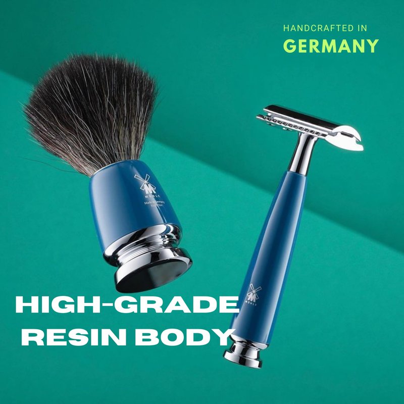 MÜHLE RYTMO Double Edge Safety Razor (Closed Comb) For Men - Perfect for Every Day Use, Barbershop Quality Close Smooth Shave Petrol Blue