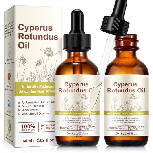 Cyperus Rotundus Oil Women & Men, Natural for Reducing Body Hair Growth, Painless Gentle With Sweet Almond Oil, Aloe, for face & body, Brightens + Minimizes Pores + Hydrates, All Skin Types 60ML x 2
