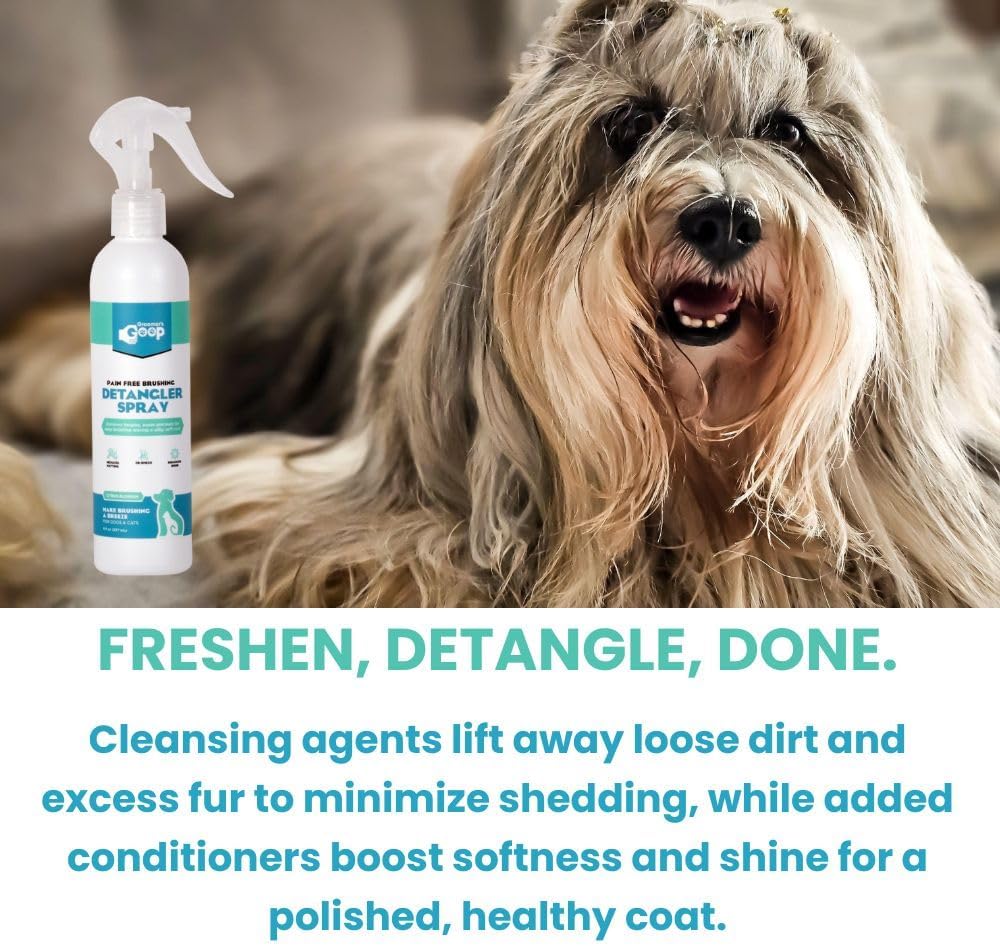 Groomer’s Goop Dog & Cat Detangler Spray - Pain-Free Tangle Remover, Softens Fur | 8 oz Bottle