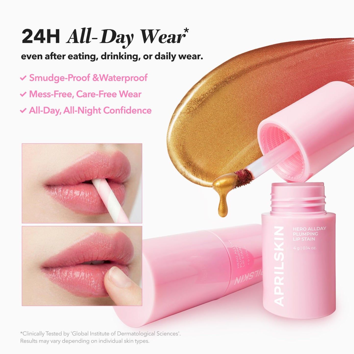 Hero All Day Plumping Lip Stain - 24H Long-Lasting, Smudge-Proof Tint | Natural Rose | 0.14oz