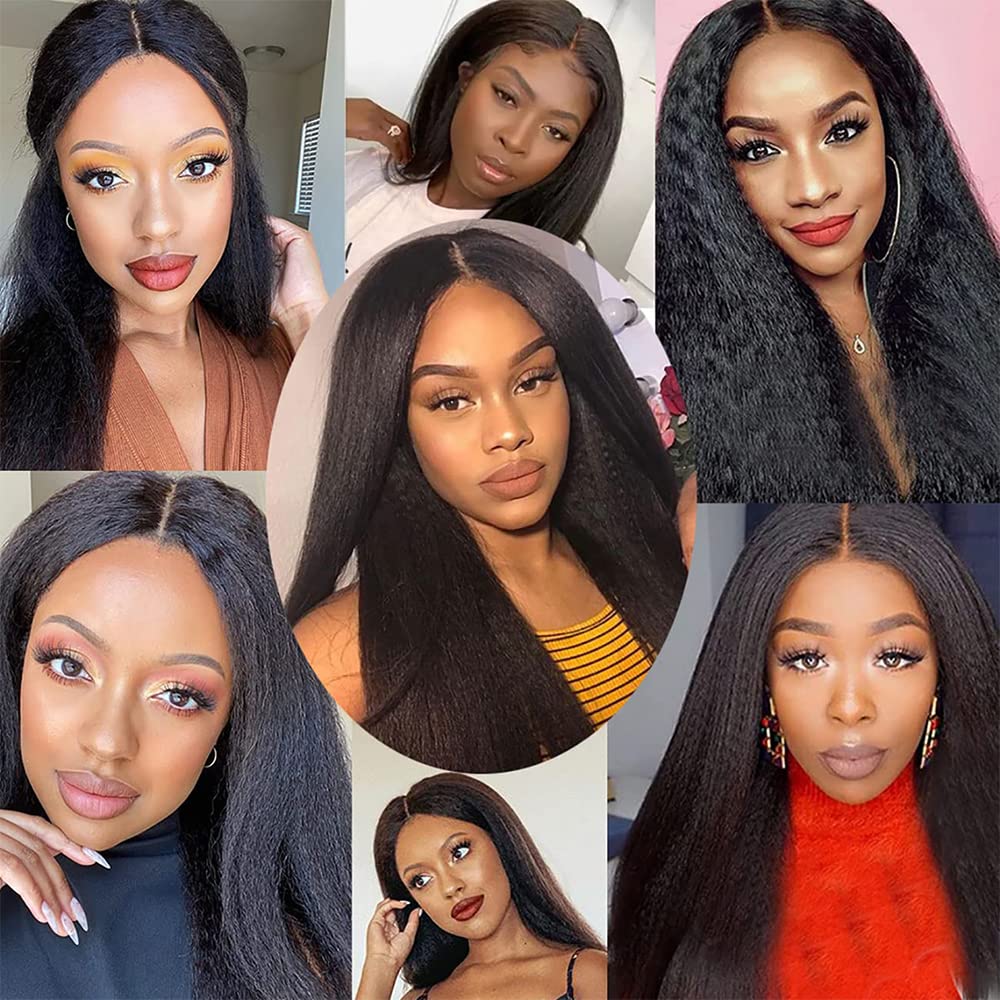 Yaki Human Hair Bundles #1B Yaki Straight Human Hair Bundles 24 inch WuvuSnm Natural Black Kinky Straight Bundle
