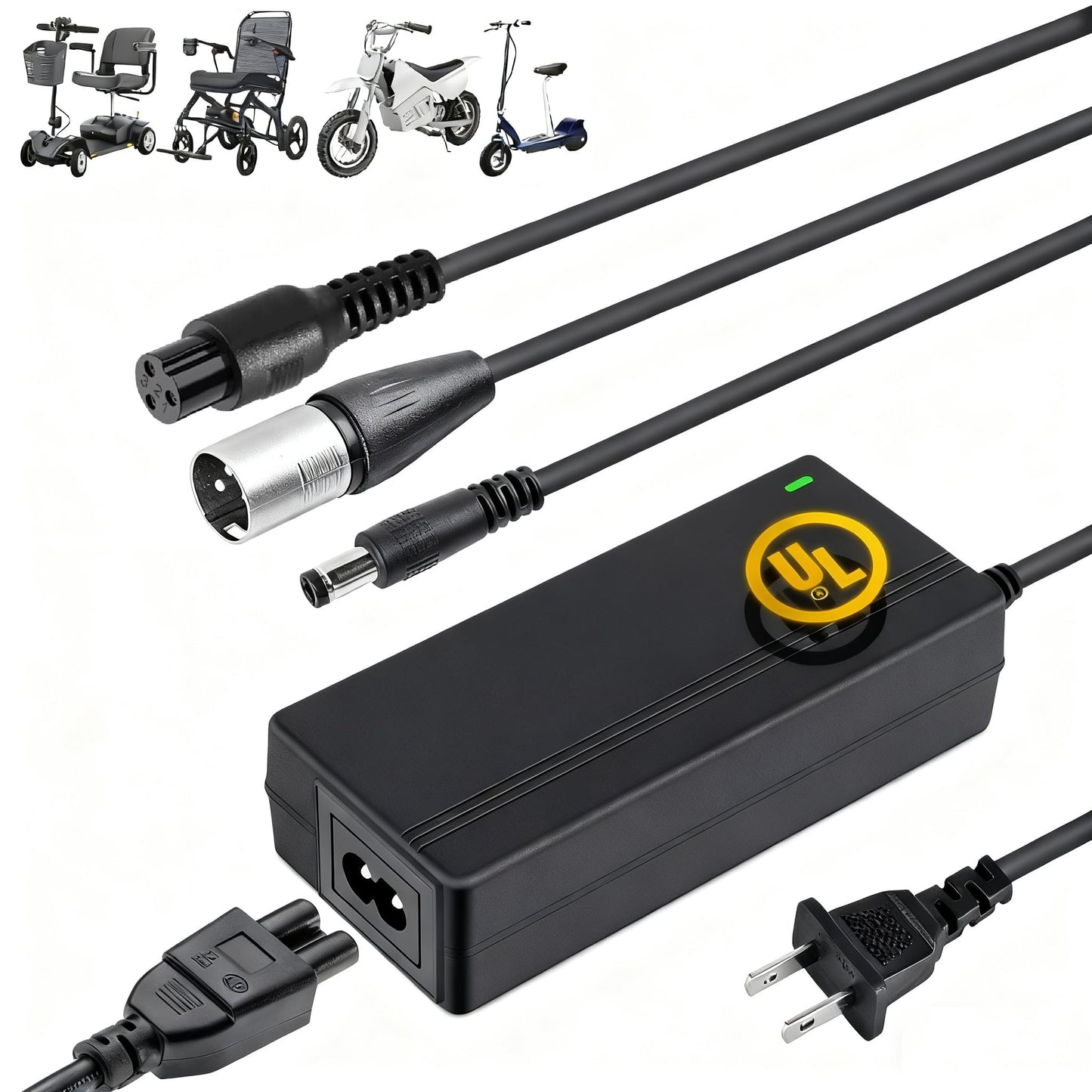Carsty Wheelchair Charger & Mobility Scooter Charger | Universal 24V 2A Fast Charging | Safety-Certified 3-in-1 Solution (Hoverboard Compatible)