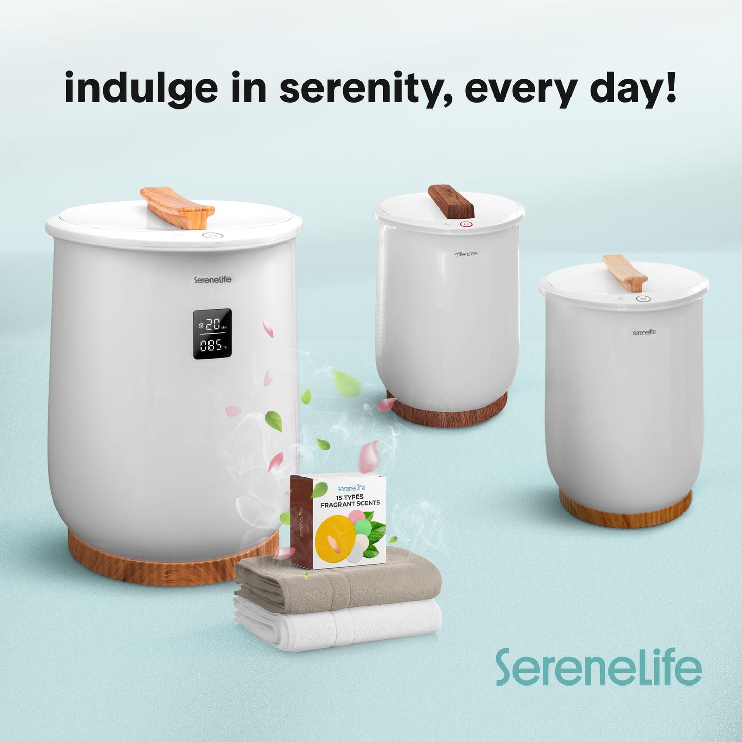 SereneLife Digital Display Bucket Towel Warmers, White Large Towel Warmer for Spa and Bathroom, Luxury Towel Heater Gifts for Him & Her, Auto Shut-Off, Fits 2 large, Blankets, Bathrobes, PJ's