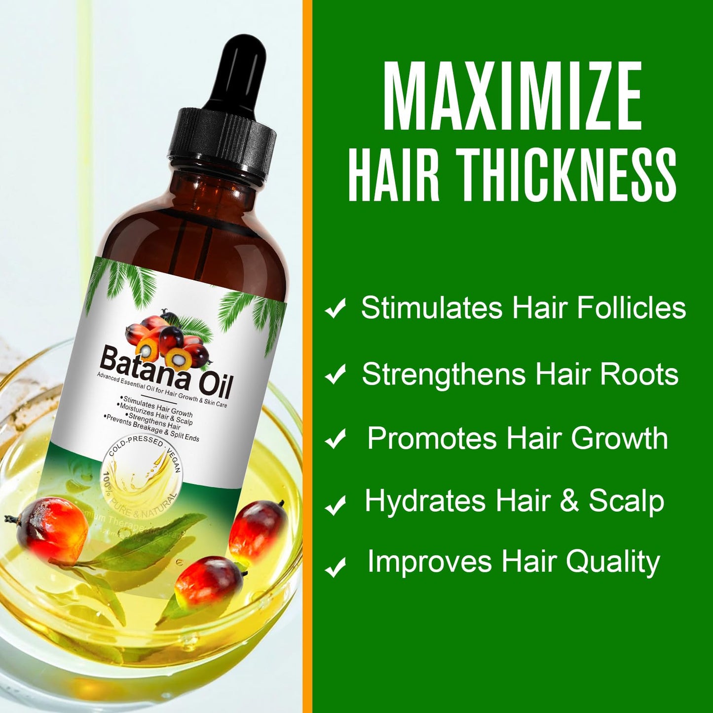 Dvoevivh 100% Cold-Pressed Batana Oil – Pure Hair Growth & Repair Oil, 4.04 Fl Oz | Natural & Chemical-Free Deep Nourishing Treatment for Scalp, Split Ends & Dry Hair