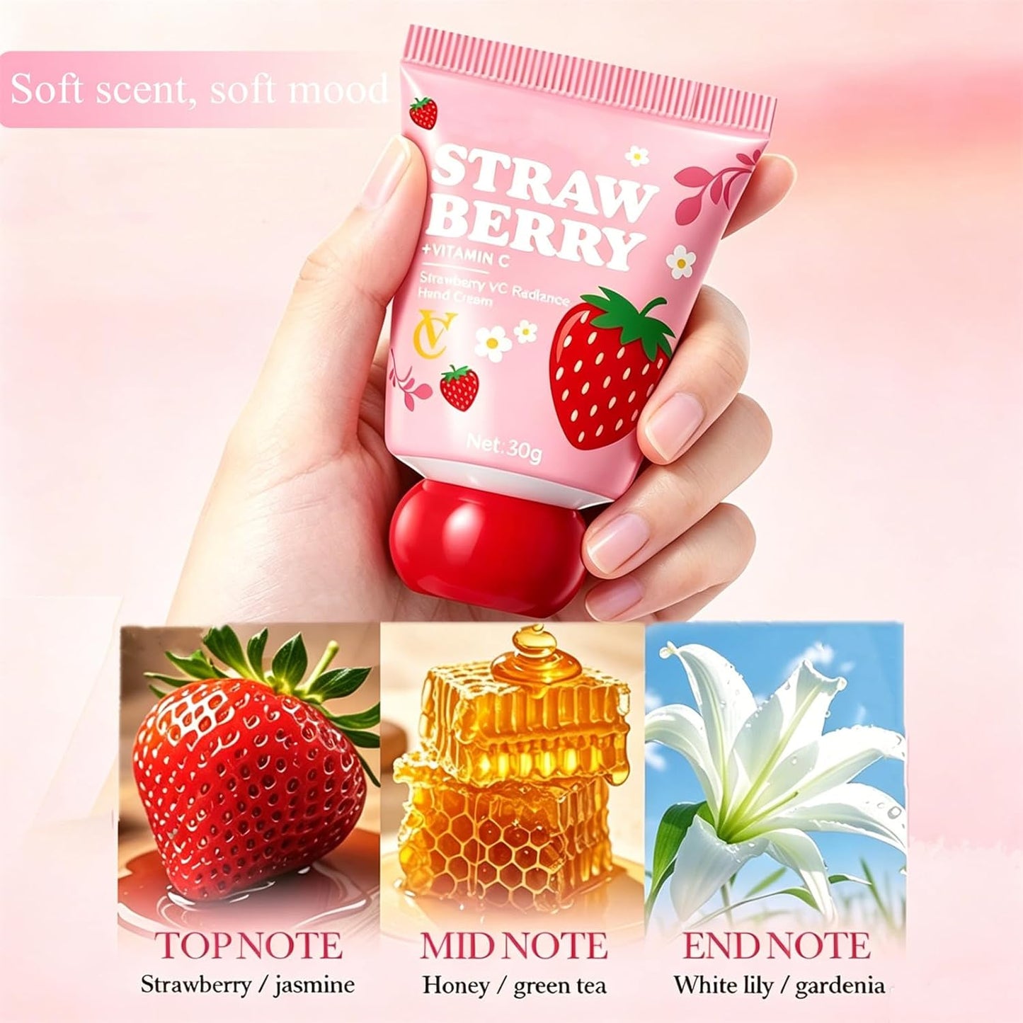 Strawberry Hand Cream - Moisturizing Travel Size Lotion Set | 3 Pack, Deep Hydration for Dry Hands, 30g Each