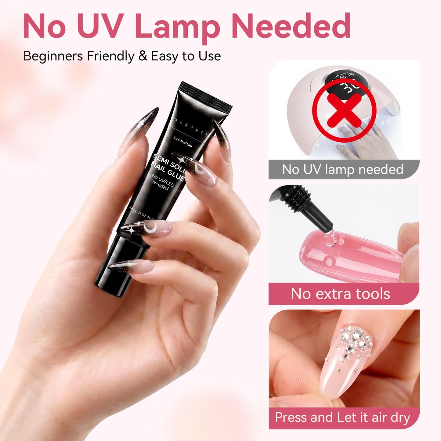 Makartt Press On Nail Glue: No UV Lamp Needed, 20s Air Dry Adjustable for Beginners, Strong Hold, Semi-Solid Precise Control, Easy for Press-On Users At-Home DIY, Hema-Free for Sensitive Nails 10ml*2