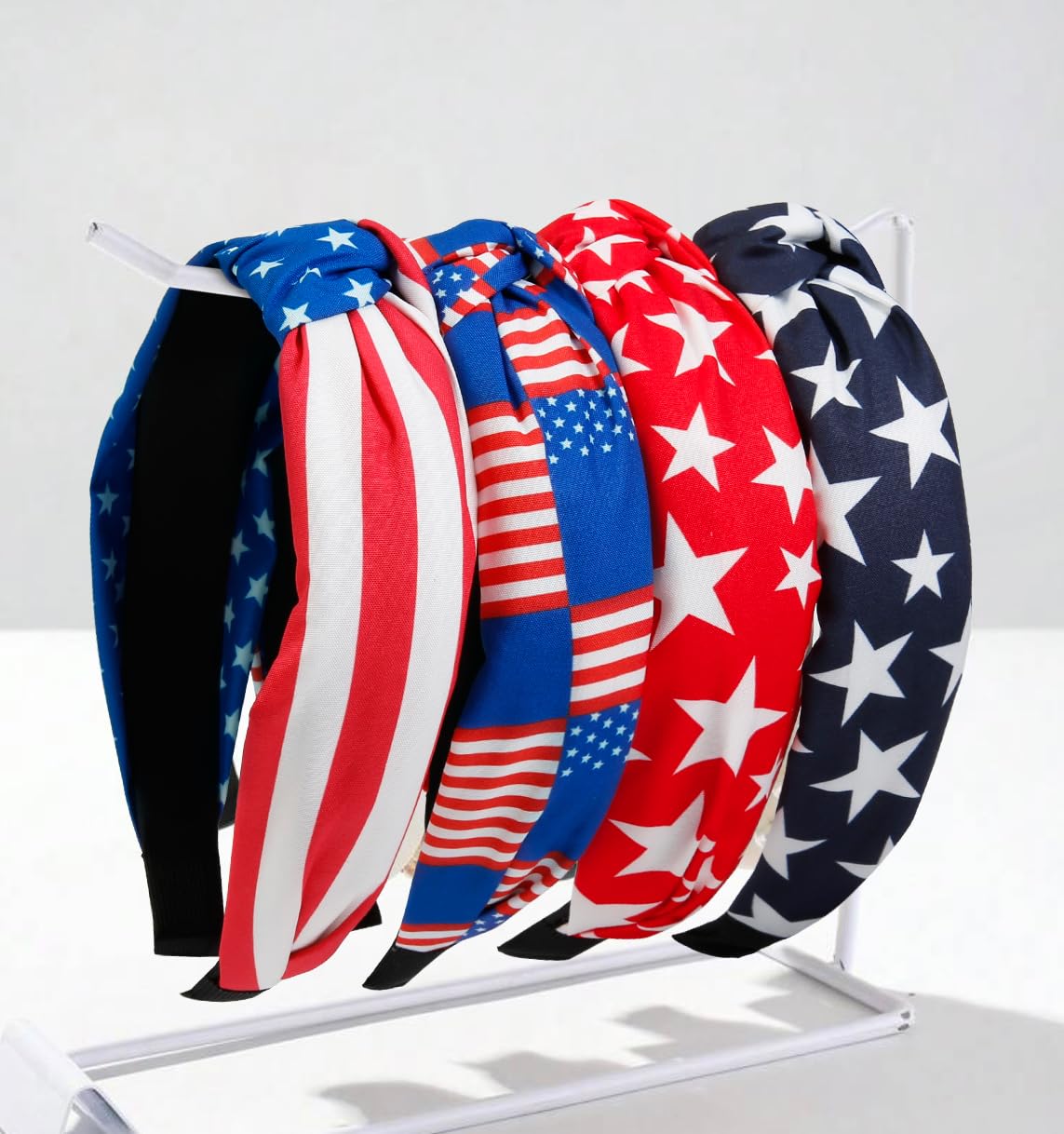 Huachi American Flag Headbands for Women Knotted 4th of July Headband Accessories for Women Patriotic USA Hair Band Top Knot Hair Hoops Girls Independence Day Red White and Blue Head Bands