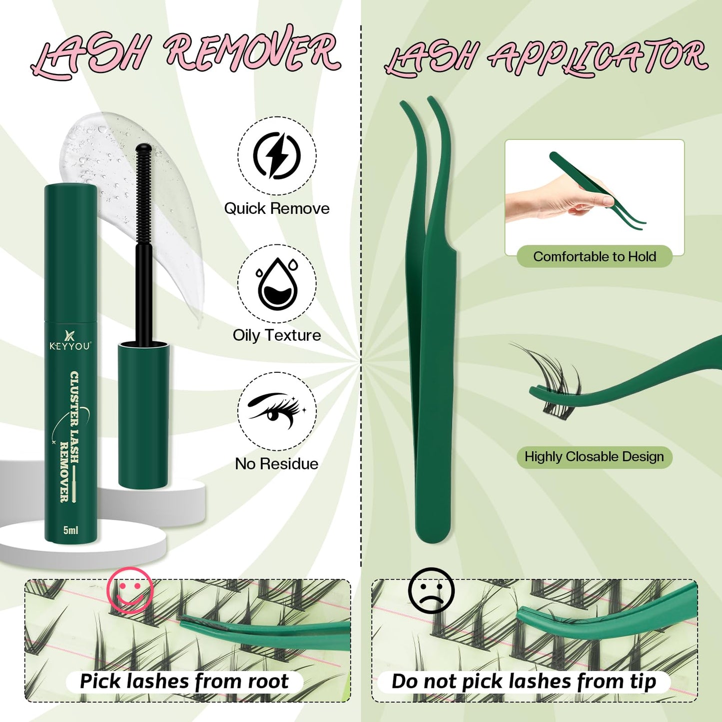 KEYYOU Bunny Lash Clusters Kit Anime Cat Eye Lashes Wispy Natural Cat style Lash Extension Kit with Bond and Seal,Applicators,Remover for Manga DIY Eyelash Extension Kit at Home（MC01）