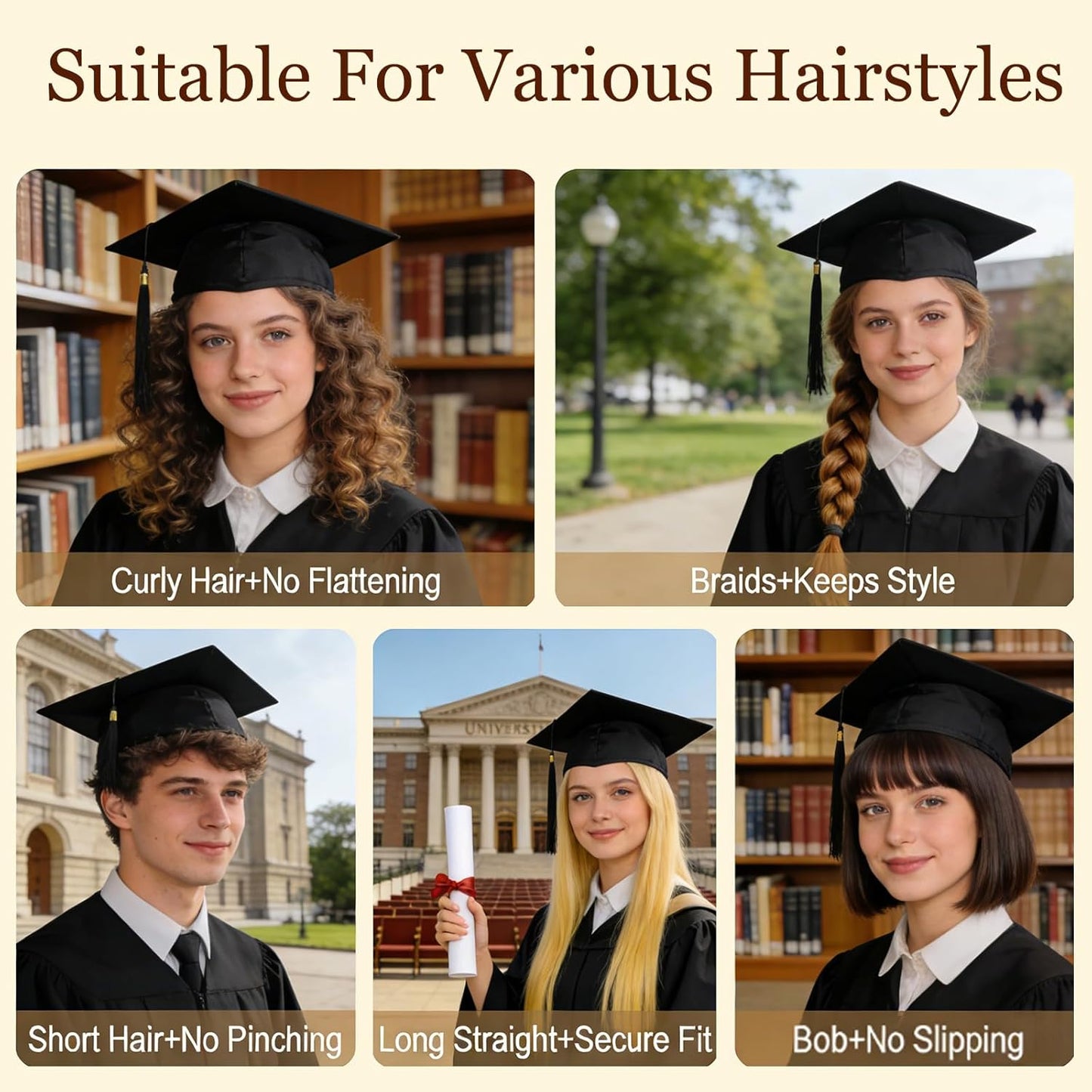 Graduation Cap Headband Insert - Firm Anti-Fall Hair Bands for Secure Grad Hat | Perfect for Students & Women