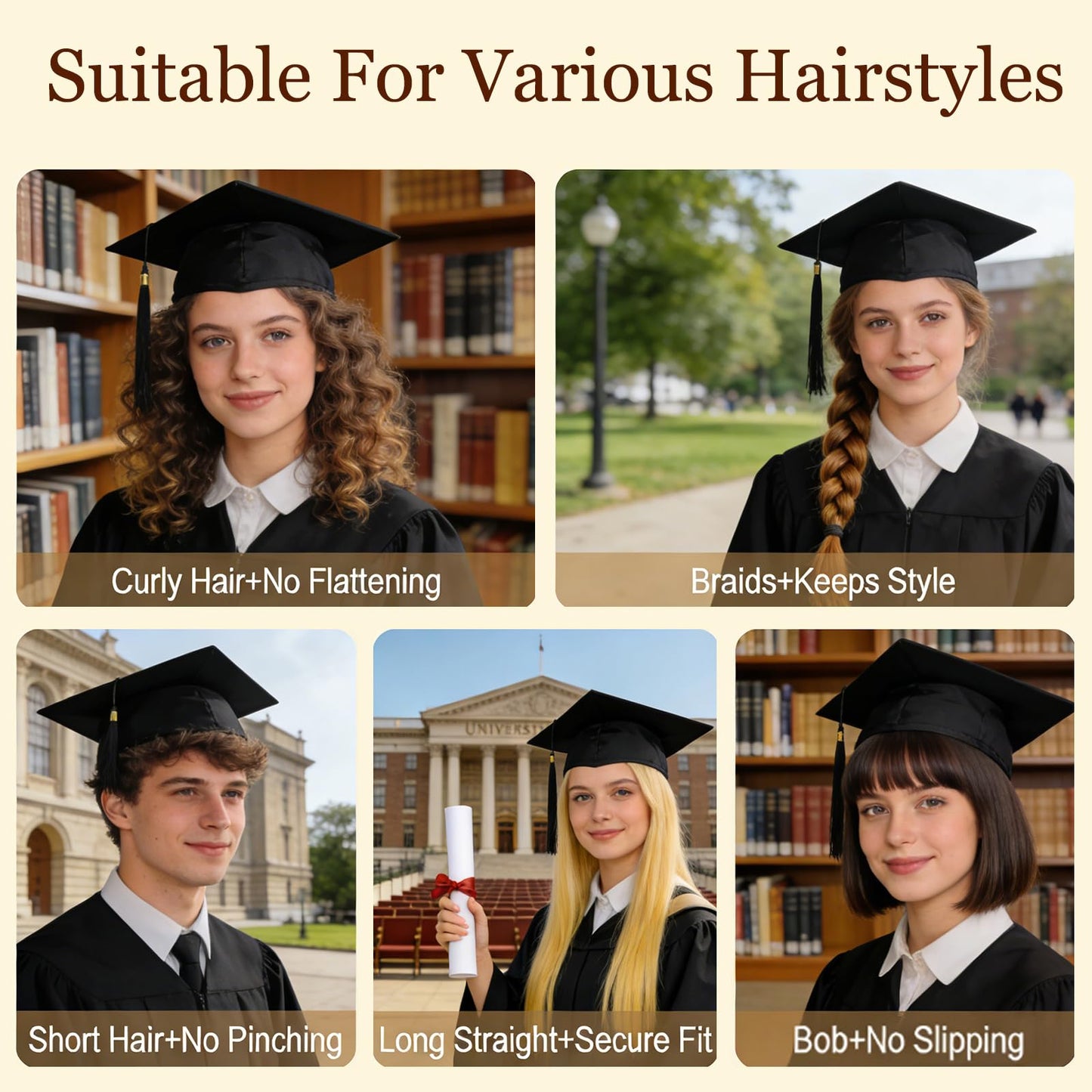 Jacnkb Graduation Cap Headband Insert, Firm Anti-Fall Hair Bands for Grad Cap, Secures Graduation Hat & Keeps Hairstyle, Grad Hat Accessories for Graduates Students Girls Women