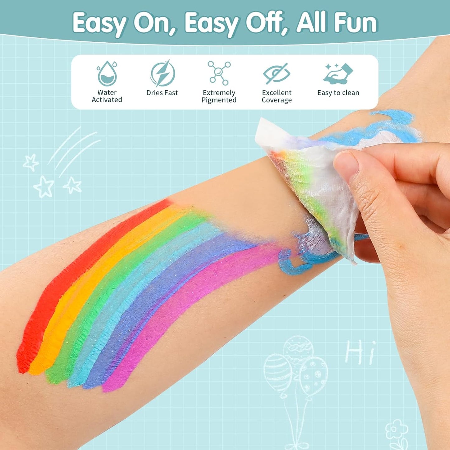 Face Painting Kit - 24 Color Water-Based Non-Toxic Paint Set with Brushes & Stencils | Ideal for Parties, Halloween & Birthdays