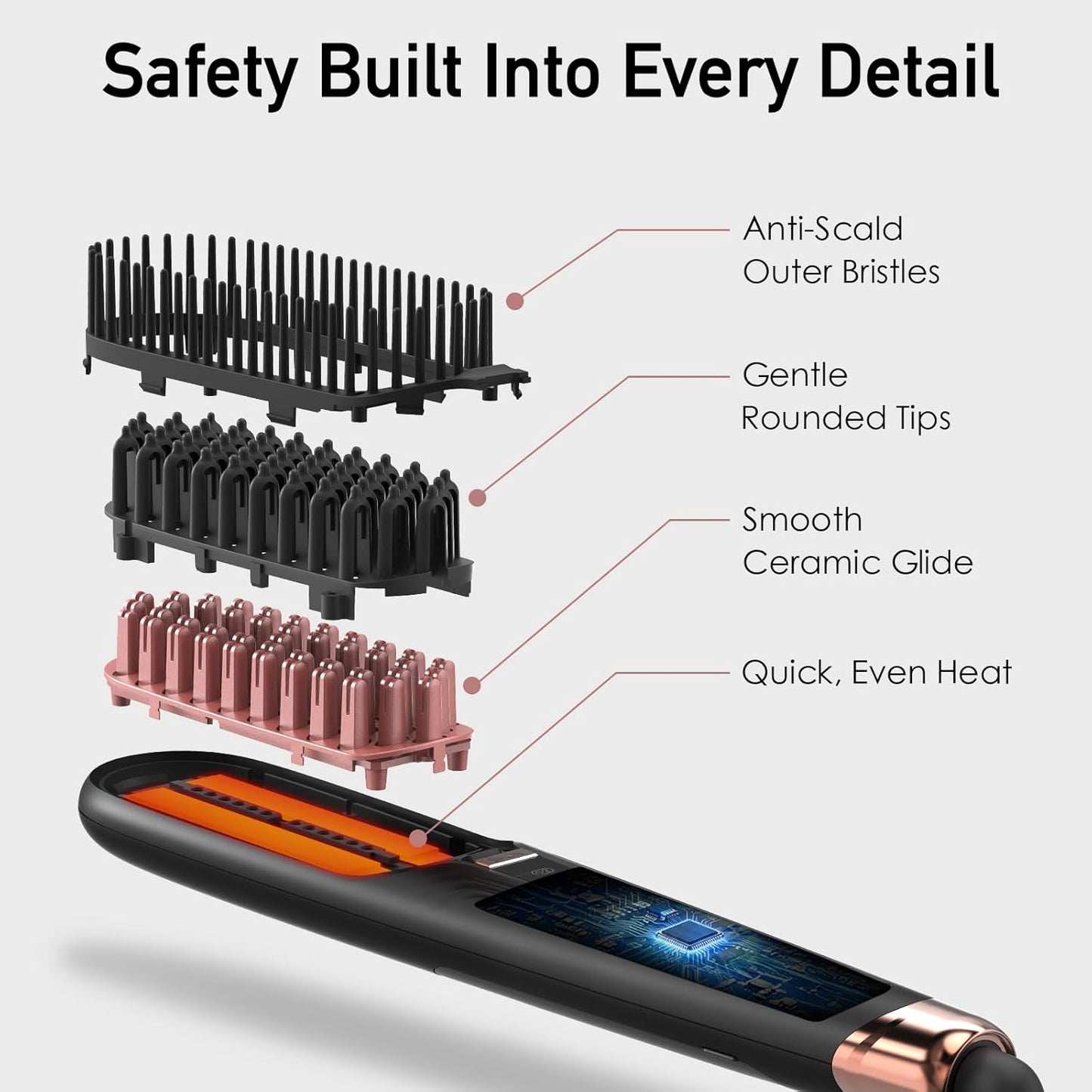 Steam Hair Straightener Brush - Anti-Scald Design, 2 Steam Levels & 3 Heat Settings | Fast Styling, Dual Voltage Black