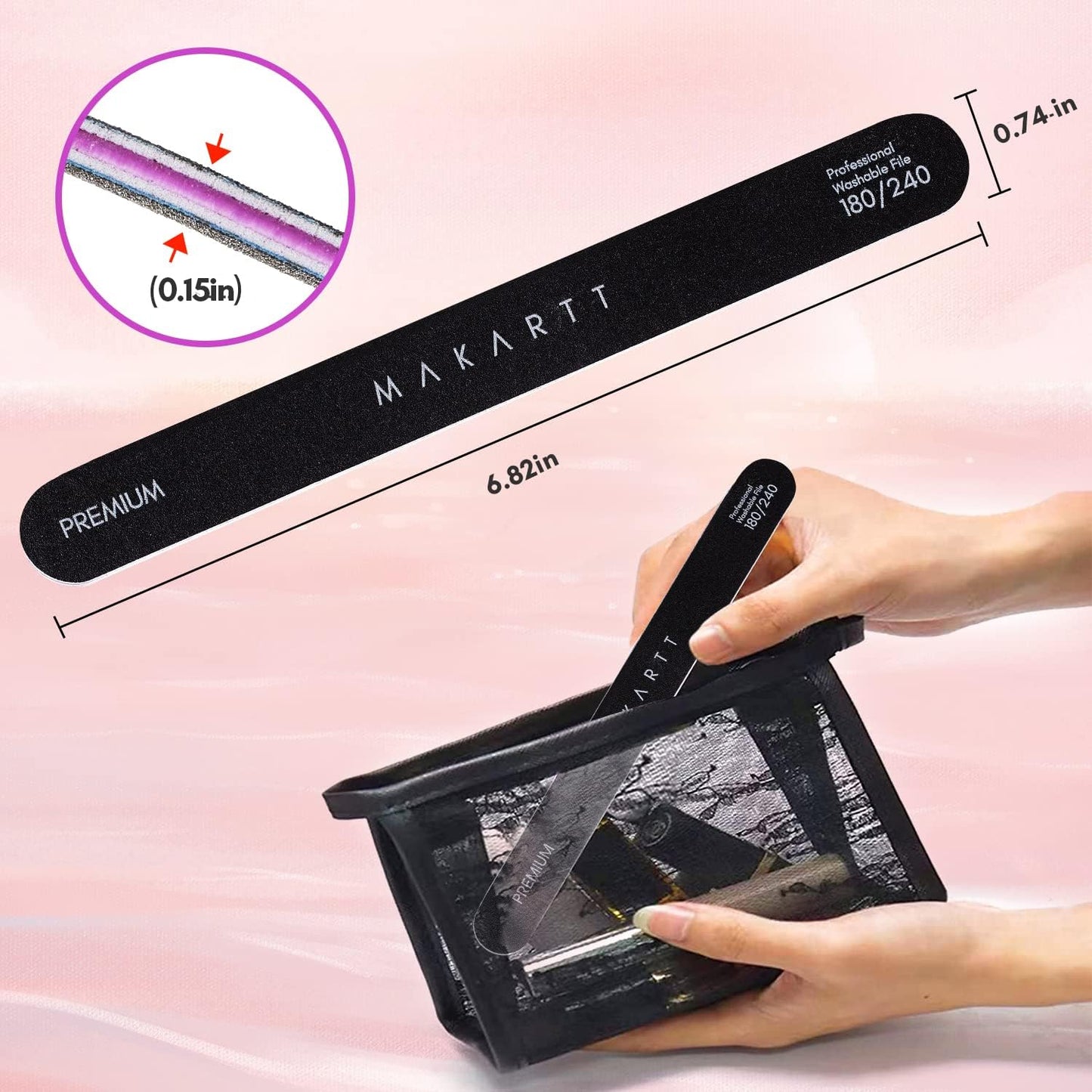 Makartt Nail File Set - 180/240 Grit Emery Boards for Professional Manicure | 10pcs Washable Dual-Sided Files