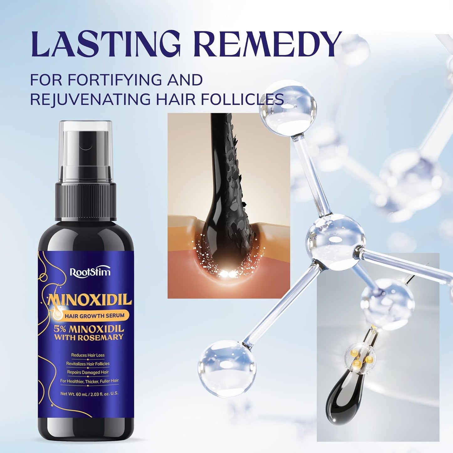 Minoxidil Hair Growth Treatment - 5% Extra Strength for Men & Women | 3-Pack, 180 ML, Rosemary Infused for Thinning Hair