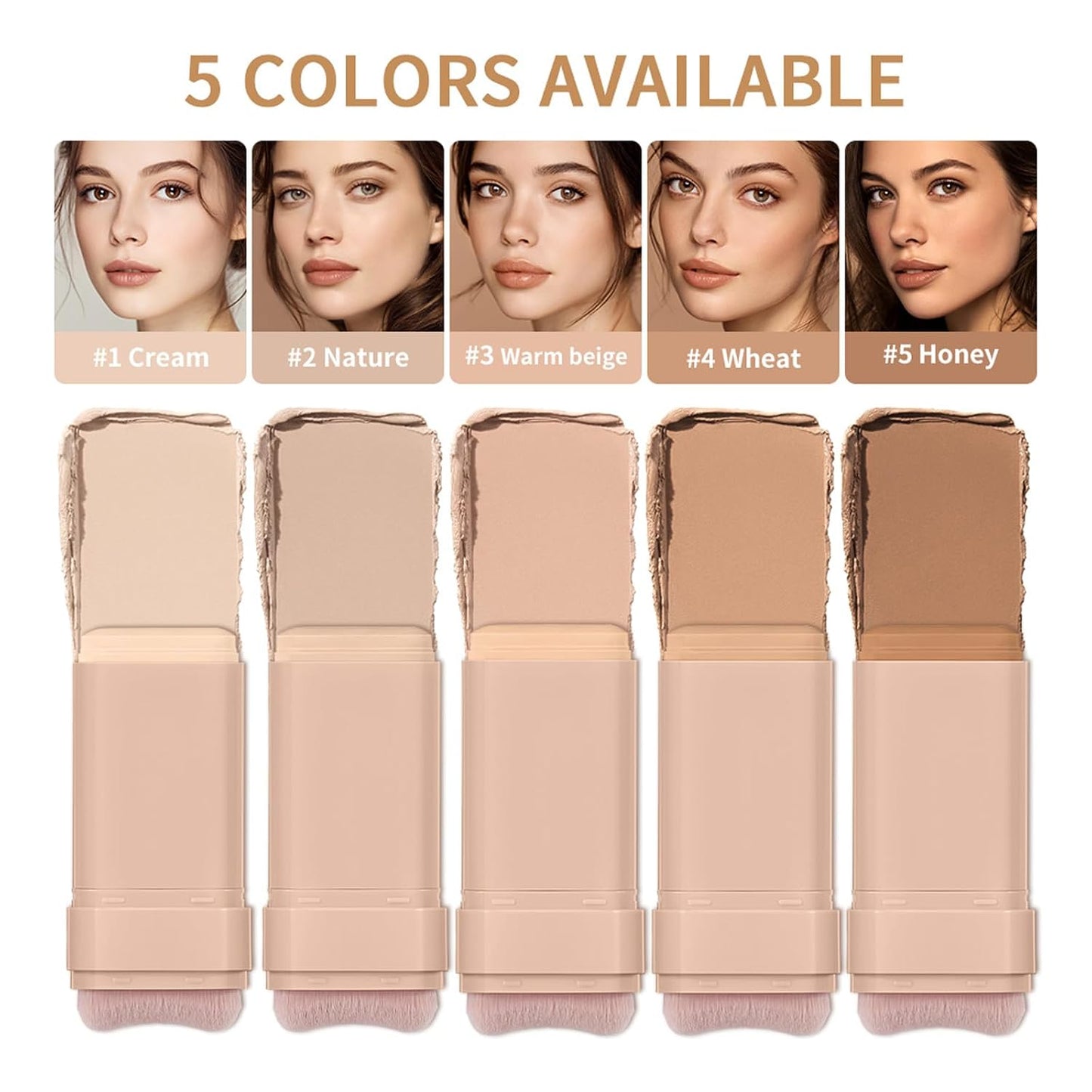 Beauty Balm Serum - Dual-Ended Eraser Foundation Stick with Brush | Full Coverage Korean Makeup in #3 Warm Beige