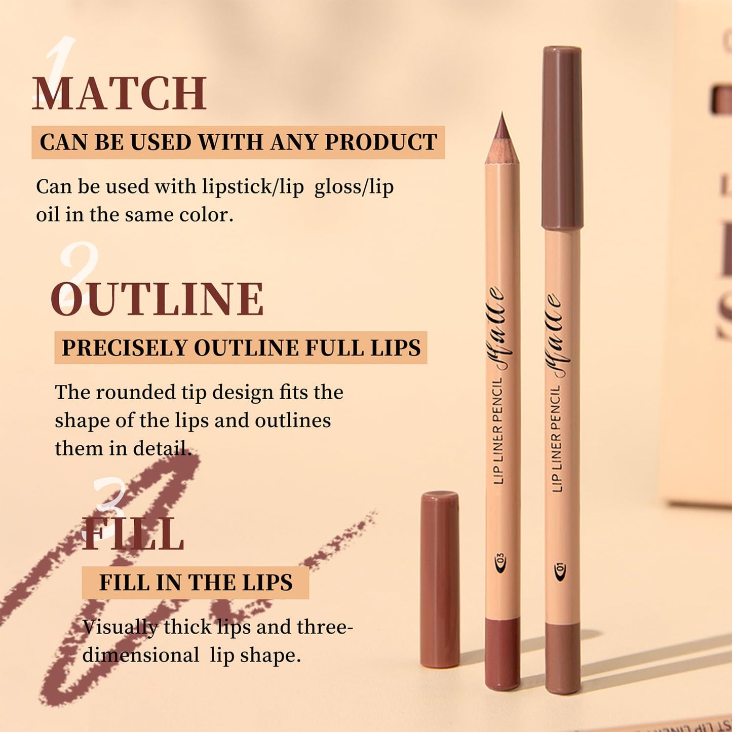 Matte Brown Lip Liner Pencil Set - 12PCS | Smooth, Long-Lasting Waterproof Lip Makeup & Eyeliner Kit