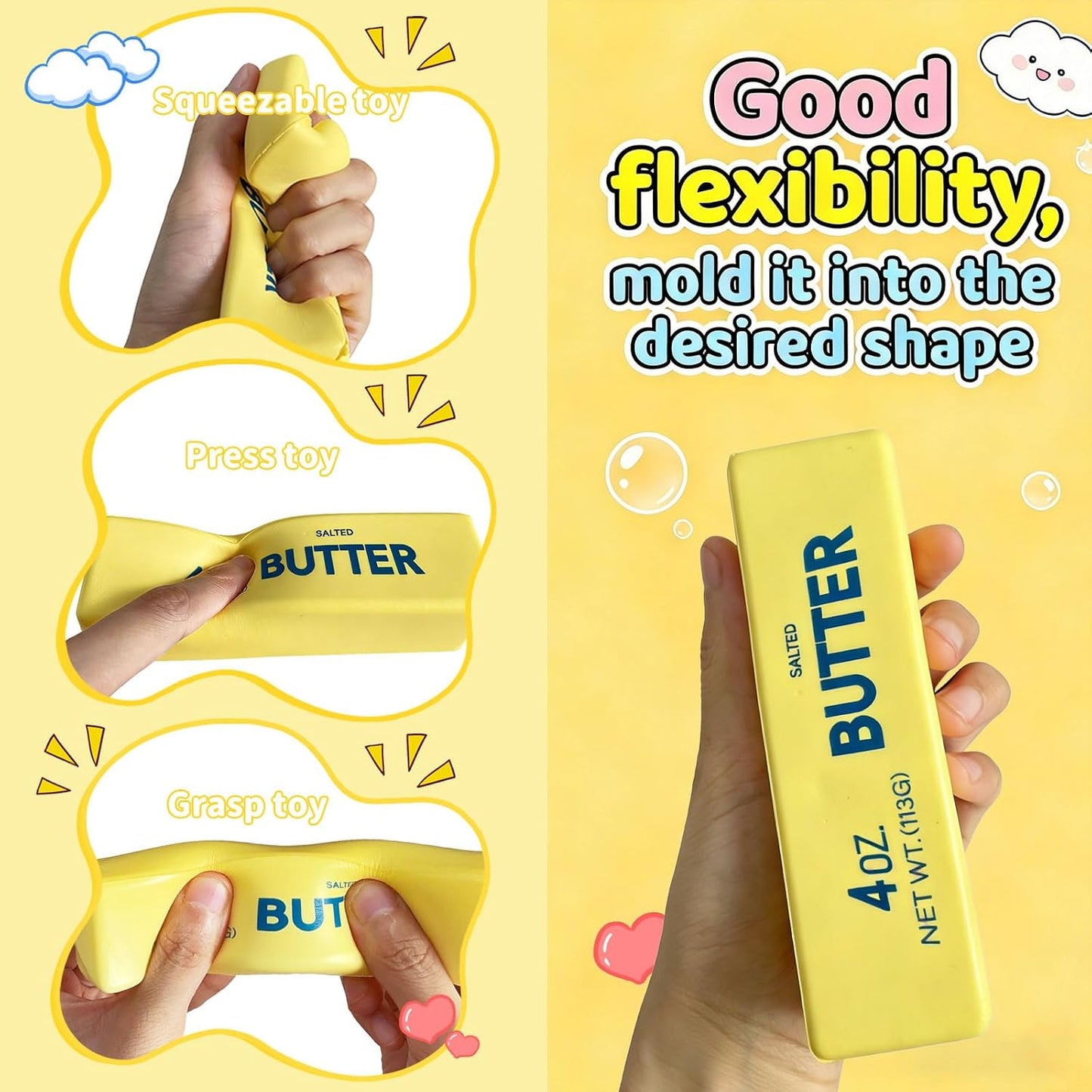 Butter Squeeze Toy - Slow Rising Soft Sensory Fidget Ball for Stress Relief | 3PCS Cute Realistic Butter Stick