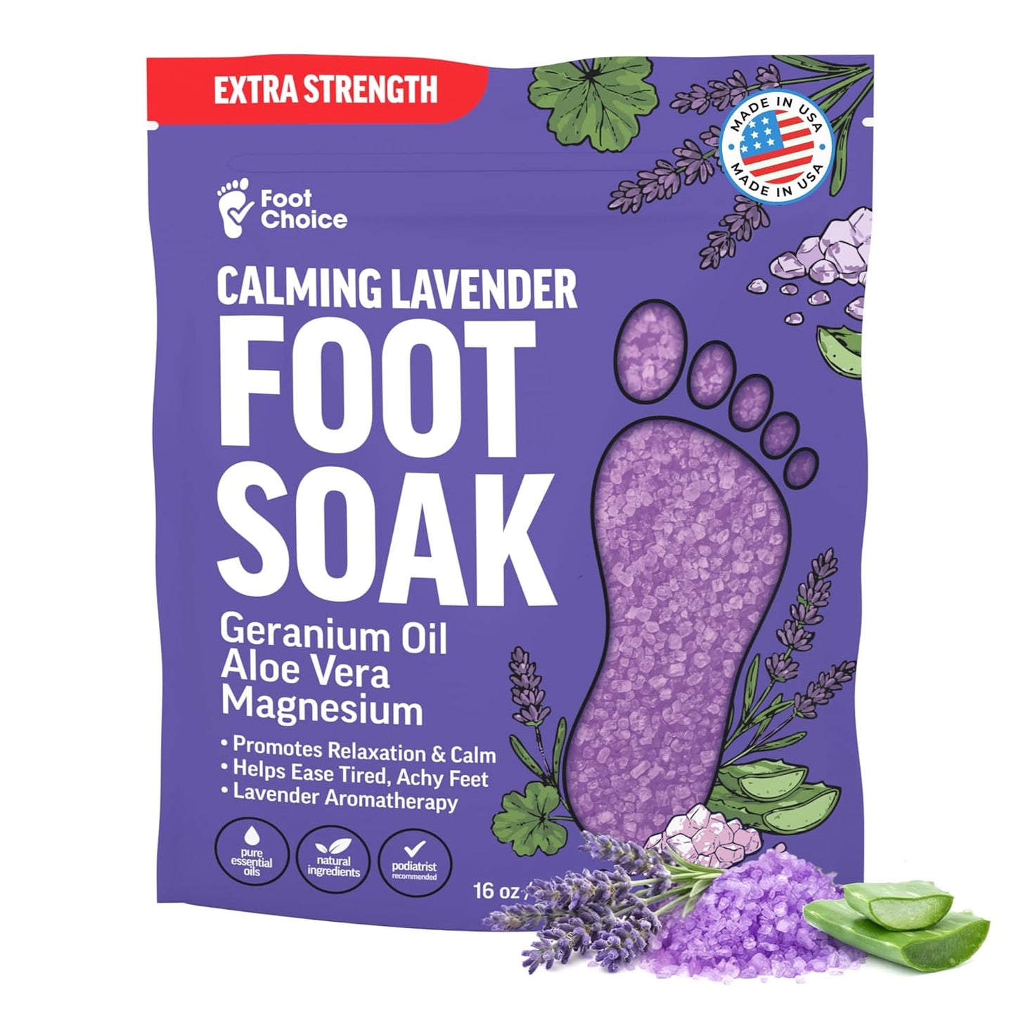 Lavender Foot Soak - Epsom Salt Relaxation & Aromatherapy | Soothes Tired Feet & Softens Skin - 1lb Made in USA