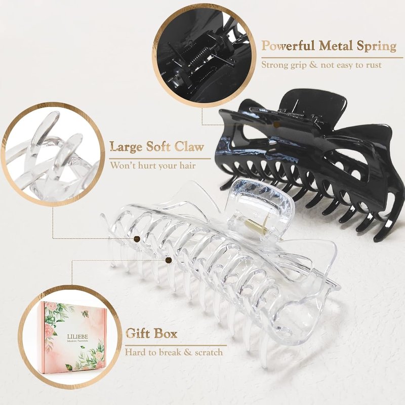 Large Hair Claw Clips - 5.5” Strong Hold for Thick Hair | Shiny Finish, 4-Pack