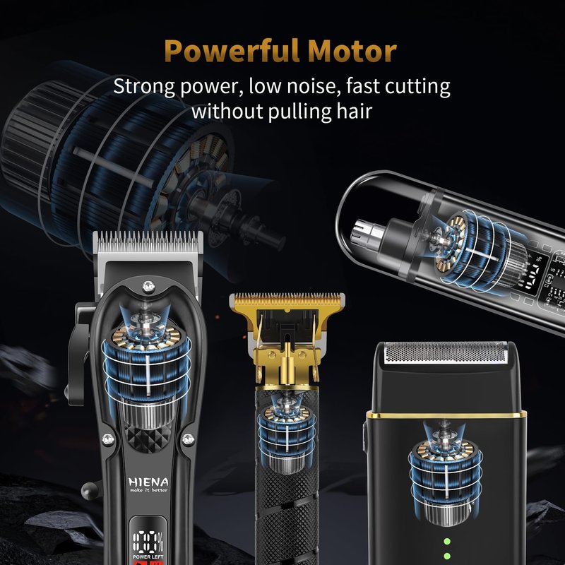 Hair Clippers for Men Professional, Cordless Complete Barber Kit with Electric Hair Clipper T-Blade Beard Trimmer Foil Shaver Nose Trimmer, Men's Hair Cutting Grooming Kit, 8 Guide Combs, Barber/Home