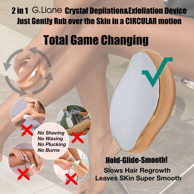 G.Liane Crystal Hair Eraser,Upgraded Painless Crystal Hair Remover,Effective Nano Glass Hair Removal Device and Skin Exfoliation,Body Epilator for Women and Men(Gold)