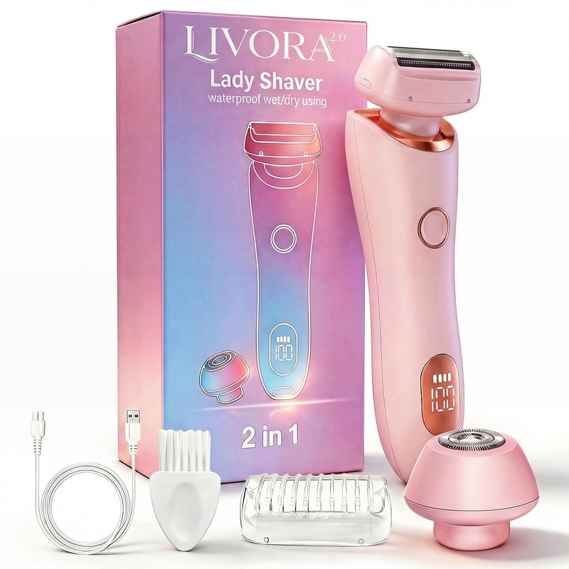 Livora Electric Shaver for Women, SilkGlide Cordless Razor for Legs Underarms Bikini, Painless Hypoallergenic Lady Trimmer, IPX7 Waterproof Wet Dry Use, USB Rechargeable (Pink)