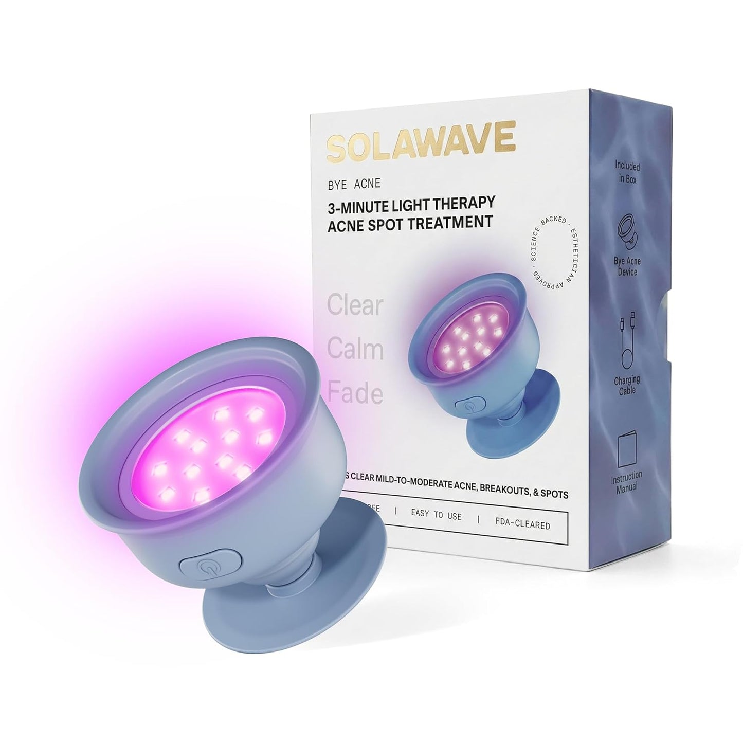 Bye Acne Blue & Red Light Therapy Device - LED Face Wand for Redness, Pimples & Blemishes | 3-Minute Treatment