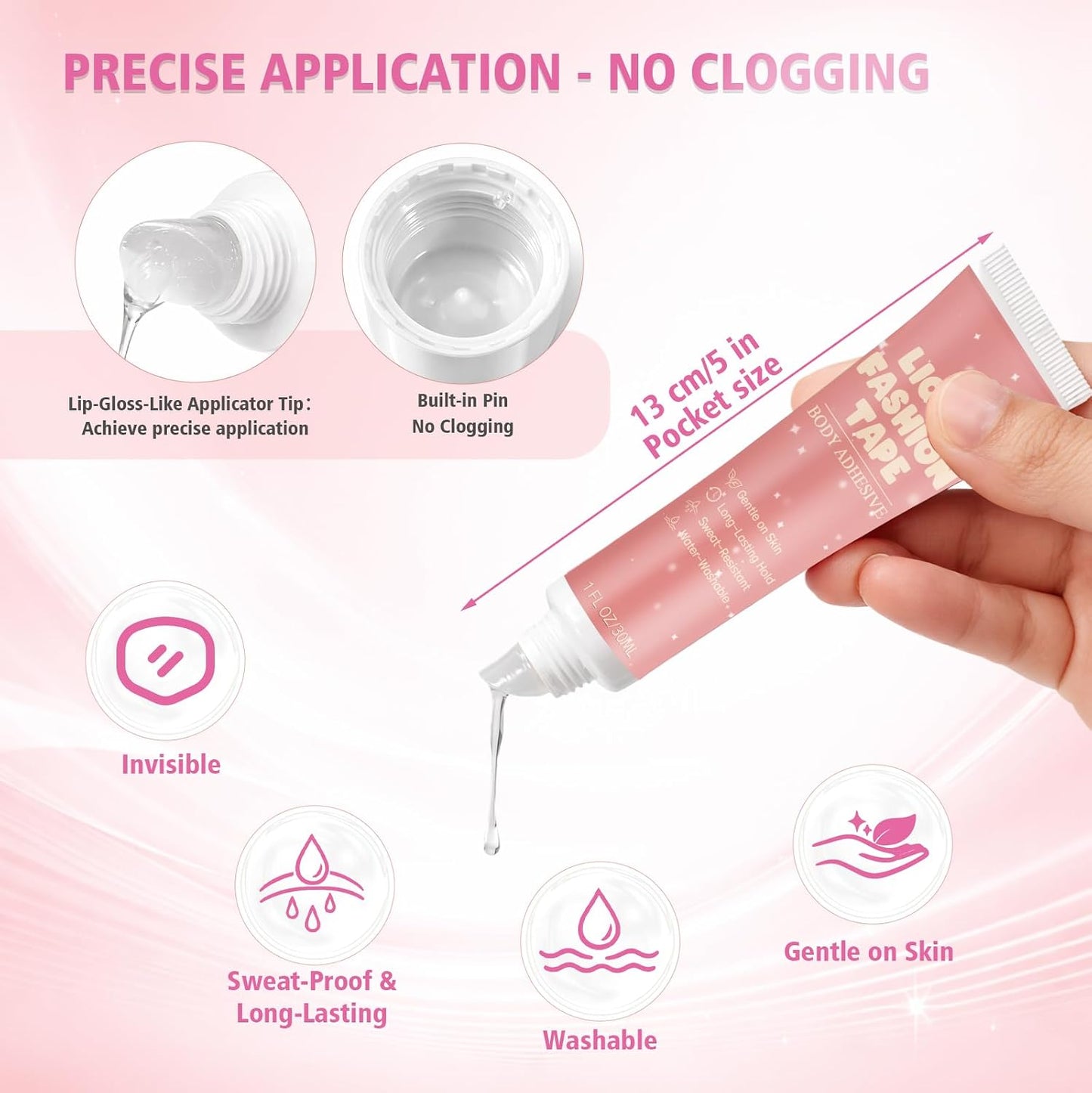 Liquid Body Adhesive - 30ml Sweat-Resistant Skin Glue for Dancers | Water Washable for Costumes, Socks, and Wigs