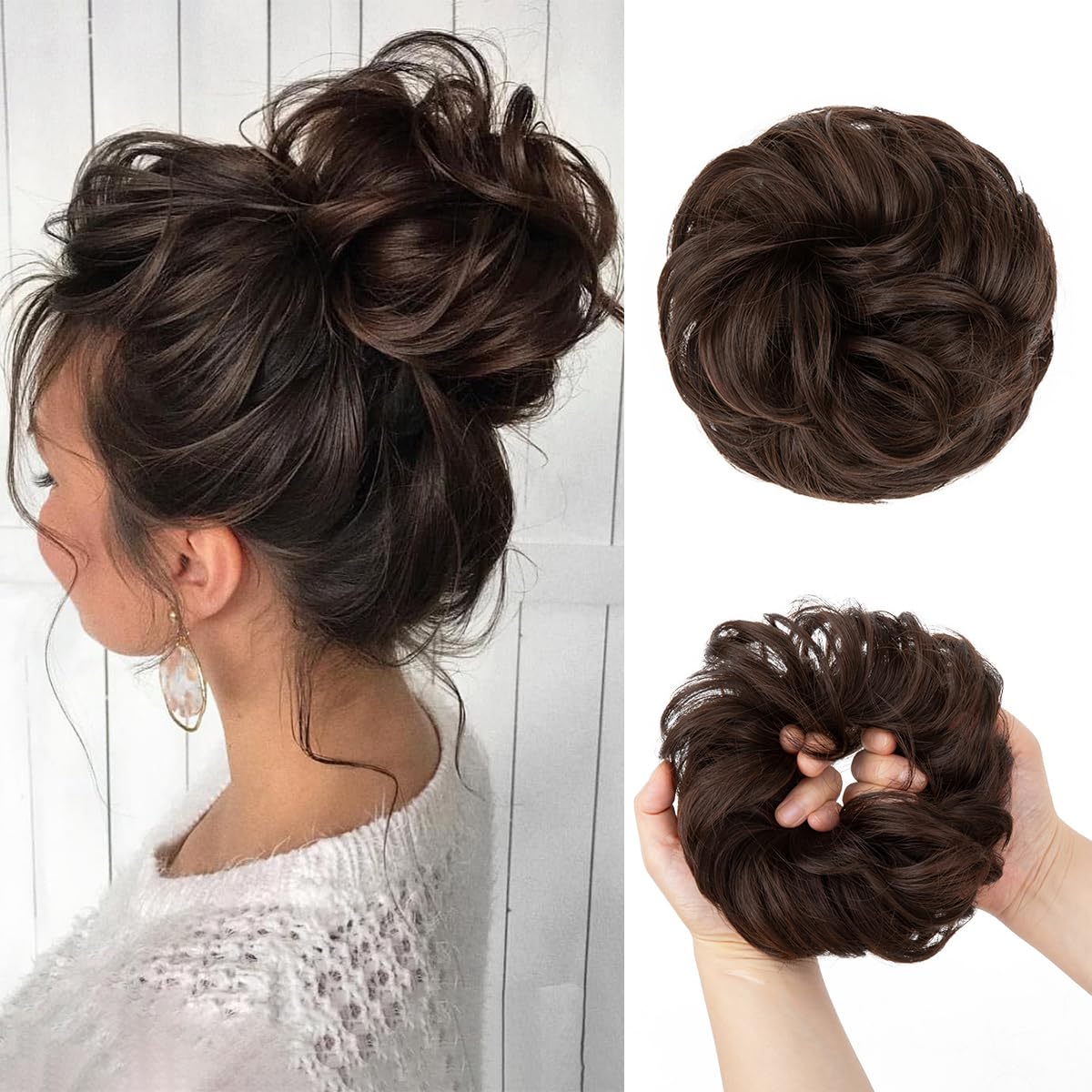 Large Messy Bun Hair Piece - Wavy Curly Synthetic Chignon Ponytail Extensions | Thick Updo for Women - Dirty Blonde
