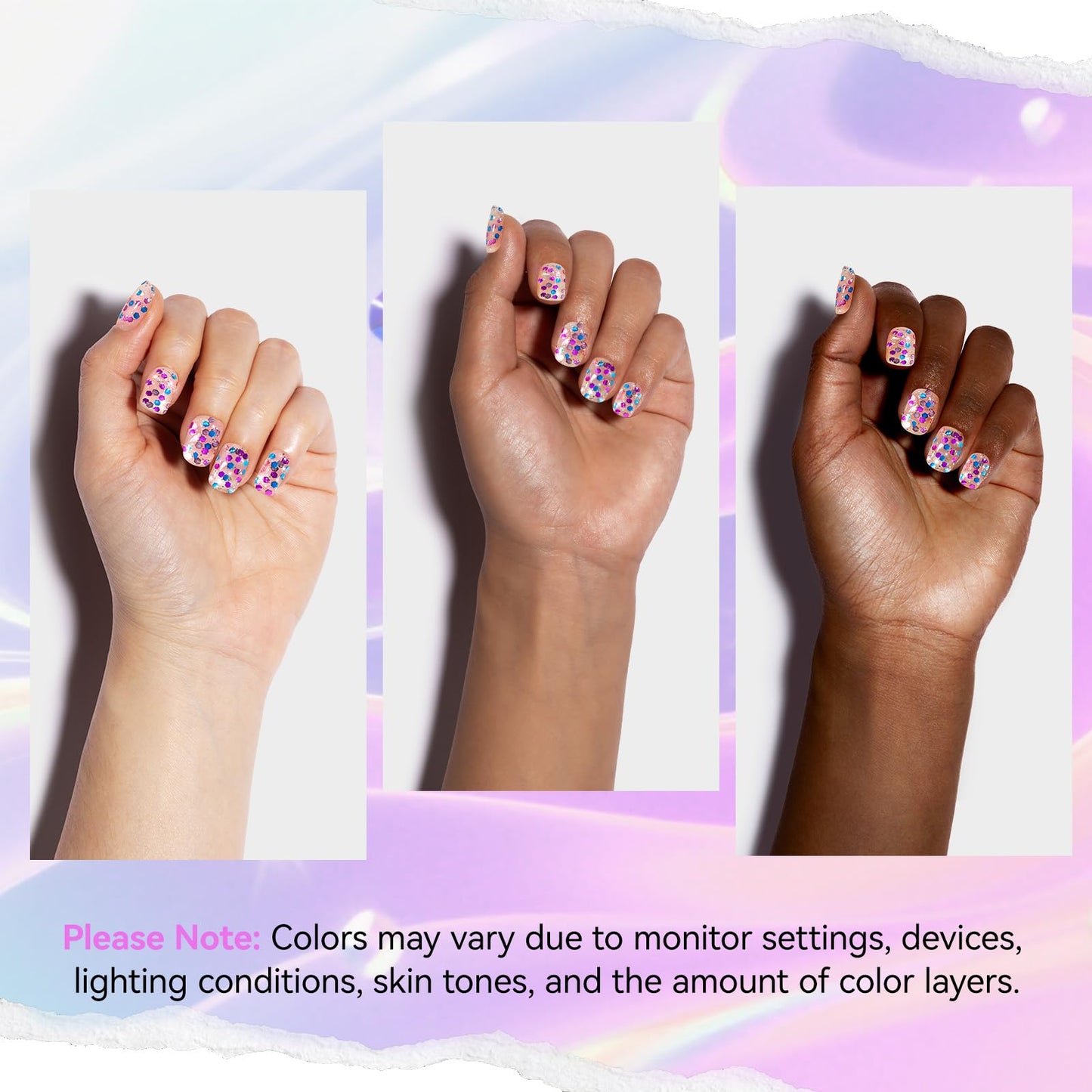 Nailshion Confetti Nail Polish, Purple Blue Rose Gold Glitter Sparkle Nail Polishes with Hexagon Glitter, Rich in Castor Oil, Air Dry No Need U/V Lamp, Iridescent Geometric Nails Art Home DIY Gift
