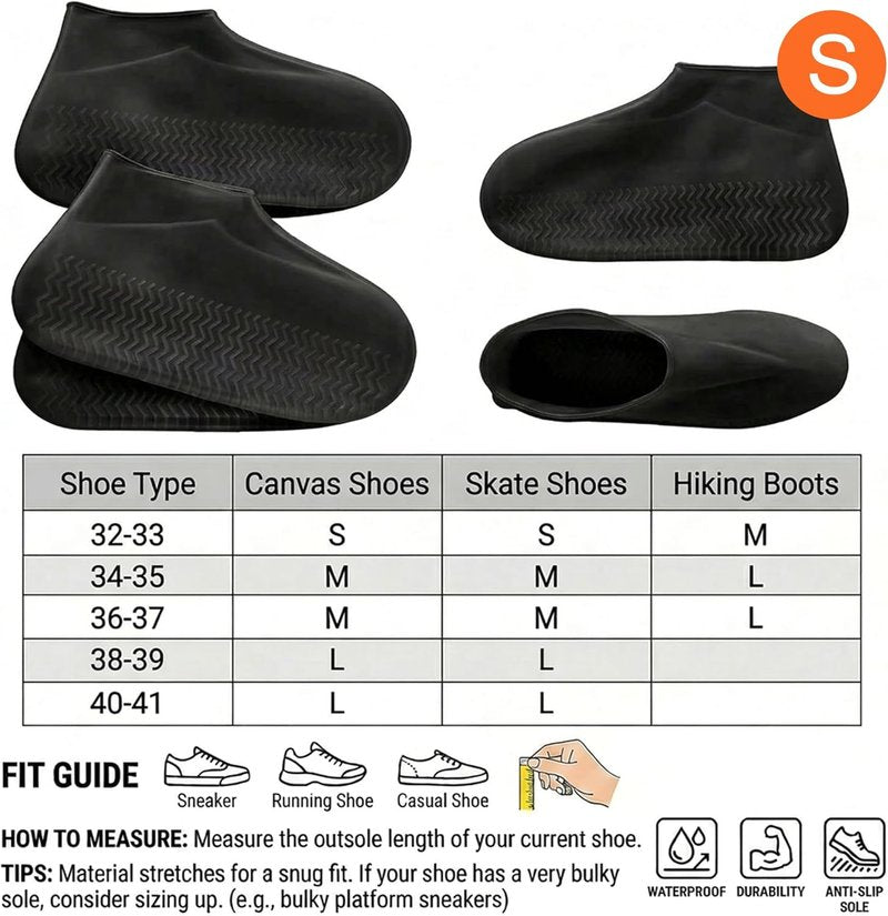 Waterproof Silicone Shoe Covers - Reusable Non-Slip Overshoes for Rain & Mud | Black Small